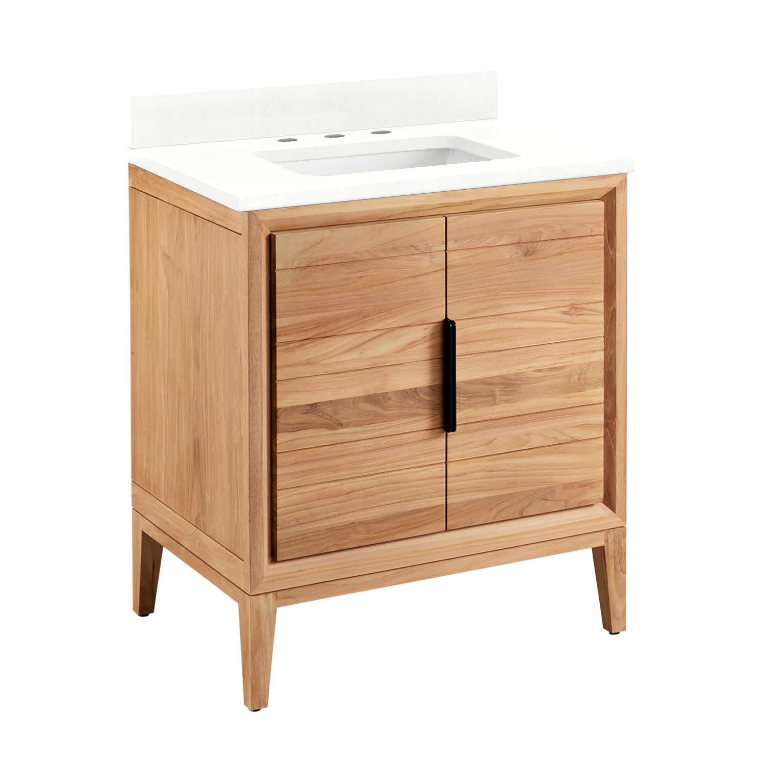 Photos - Washbasin cabinet Signature Hardware 953343-30-RUMB-8 Aliso 30" Freestanding Teak Single Basin Vanity Set with Cabinet Vanity Top and Rectangu 