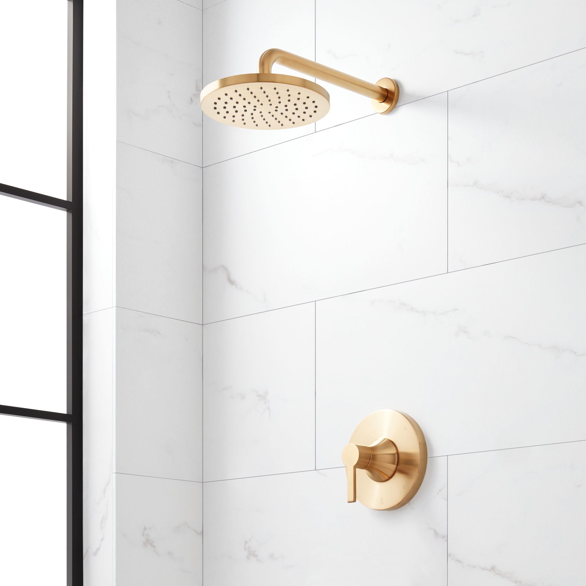 Signature Hardware 953085-LV Lentz Pressure Balanced Shower Only Package with Rainfall Shower Head Lever Handles Shower Arm Valve Trim - Accufit