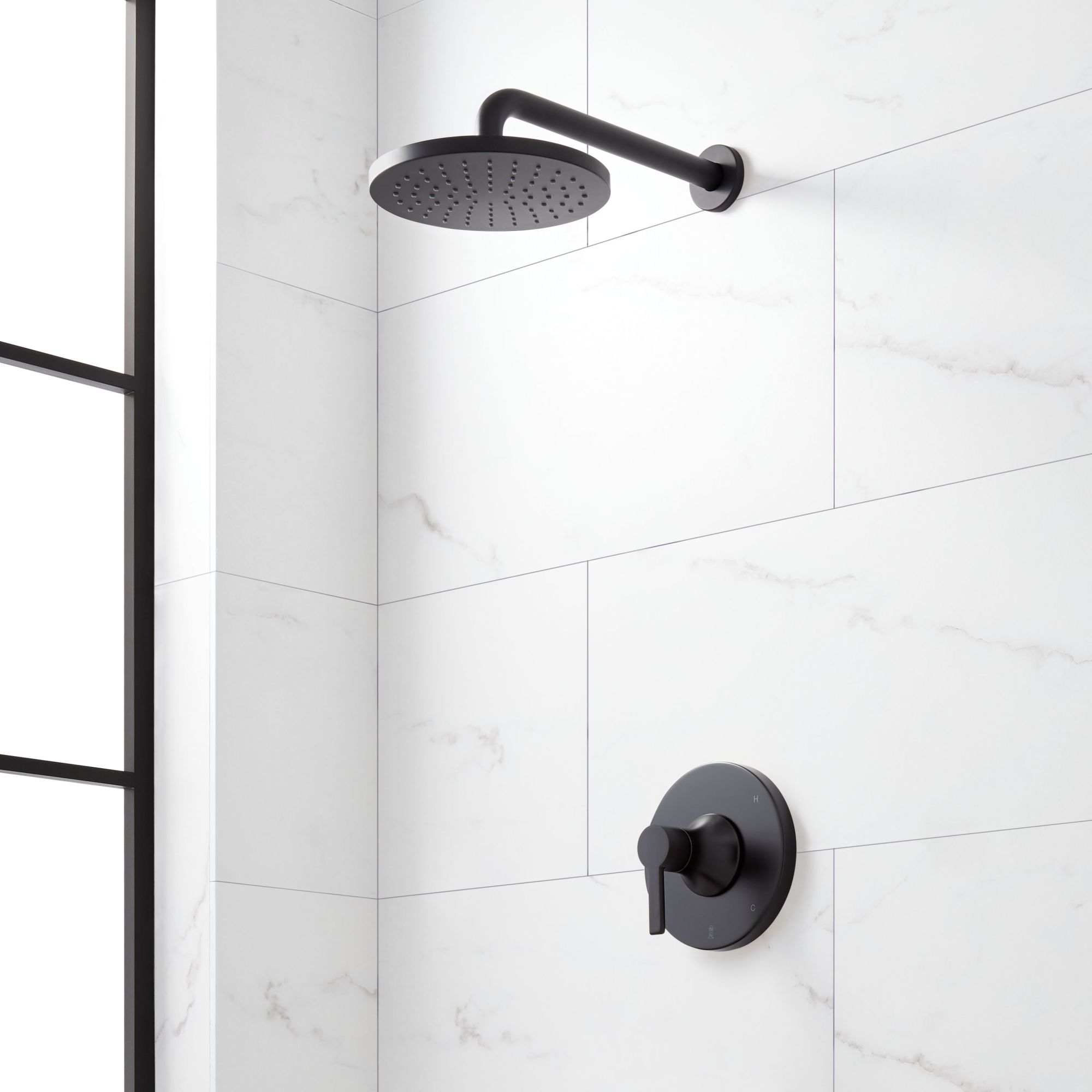 Signature Hardware 953085-LV Lentz Pressure Balanced Shower Only Package with Rainfall Shower Head Lever Handles Shower Arm Valve Trim - Accufit