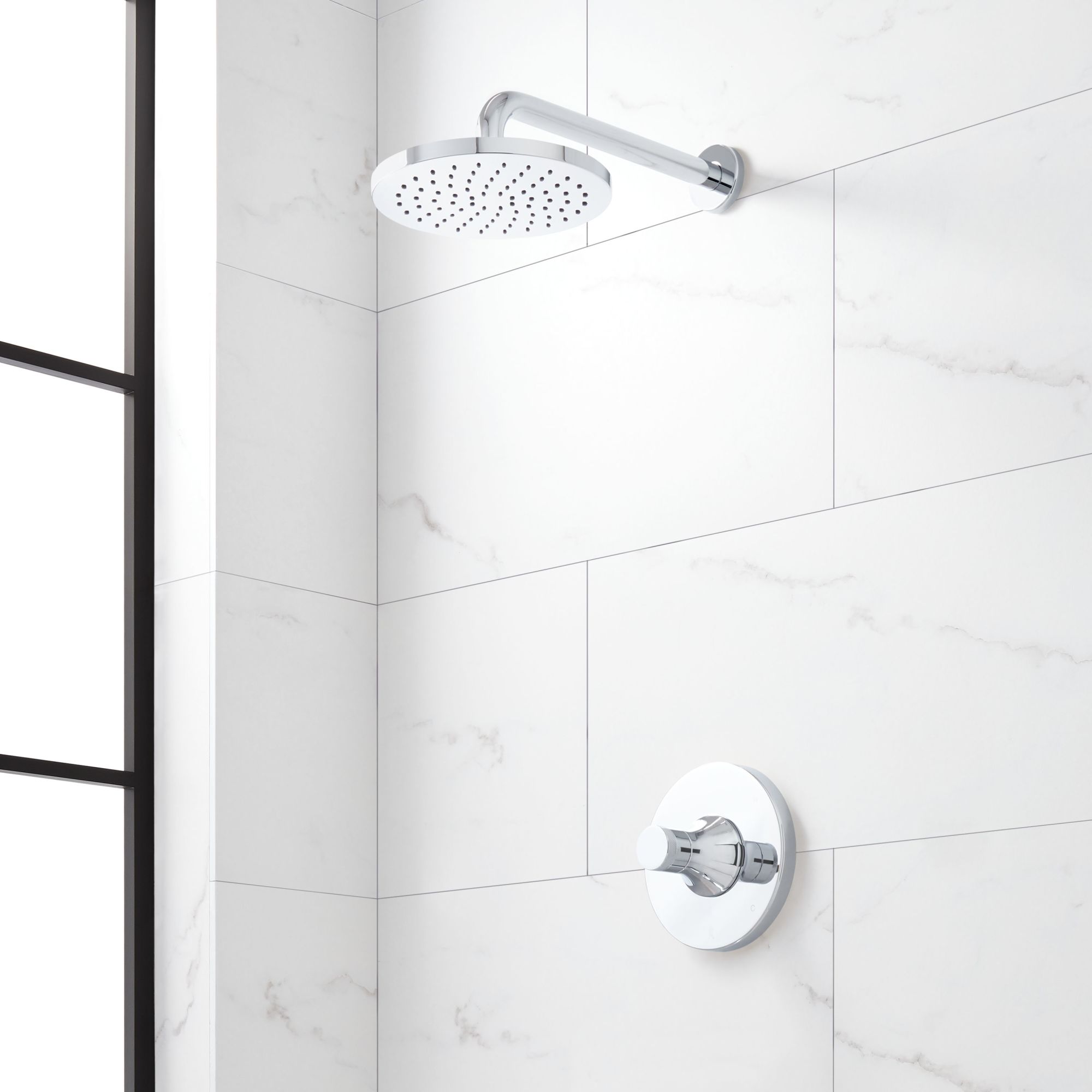 Signature Hardware 953085-KV Lentz Pressure Balanced Shower Only Package with Rainfall Shower Head Knob Handles Shower Arm Valve Trim - Accufit