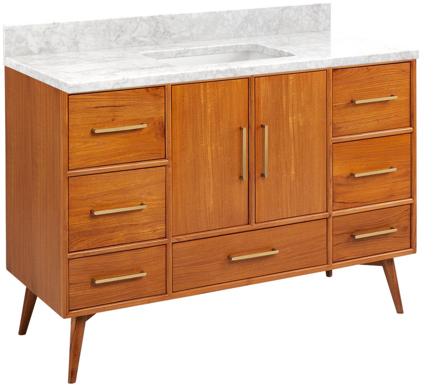 Photos - Washbasin cabinet Signature Hardware 953363-48-RUMB-0 Novak 48" Freestanding Teak Single Basin Vanity Set with Cabinet Vanity Top and Rectangu 