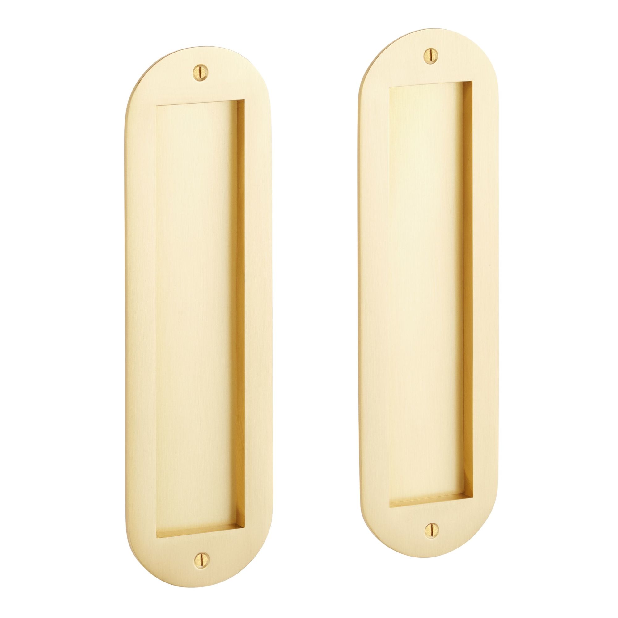 Photos - Door Lock Signature Hardware 953756-PA 8-1/2" Tall Rounded Pop-Out Brass Pocket Passage Door Pull Satin Brass Sliding Door Hardware Po 