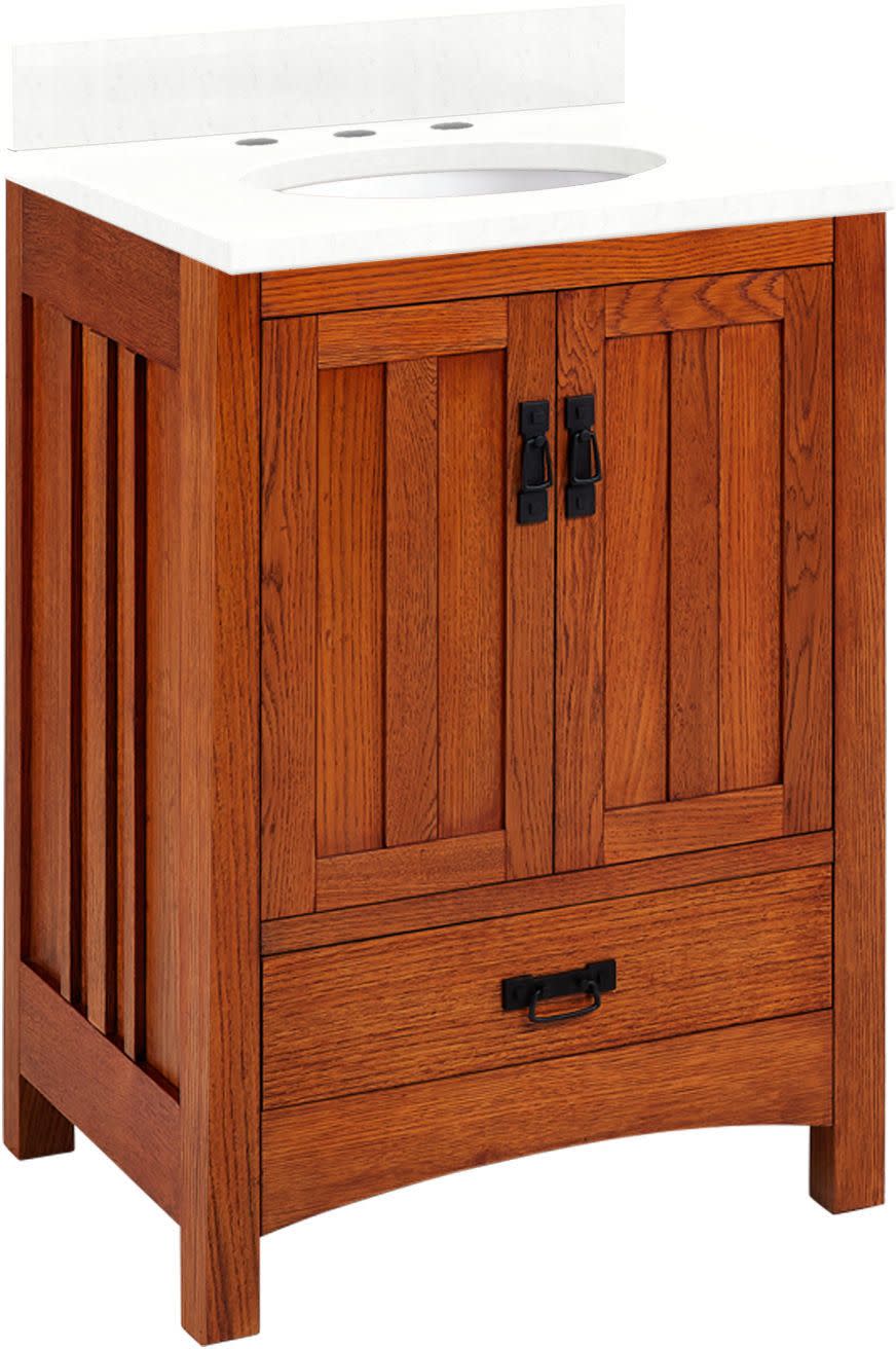 Photos - Washbasin cabinet Signature Hardware 953826-24-UM-8 Maybeck 24" Freestanding Oak Single Basin Vanity Set with Cabinet Vanity Top and Oval Unde 