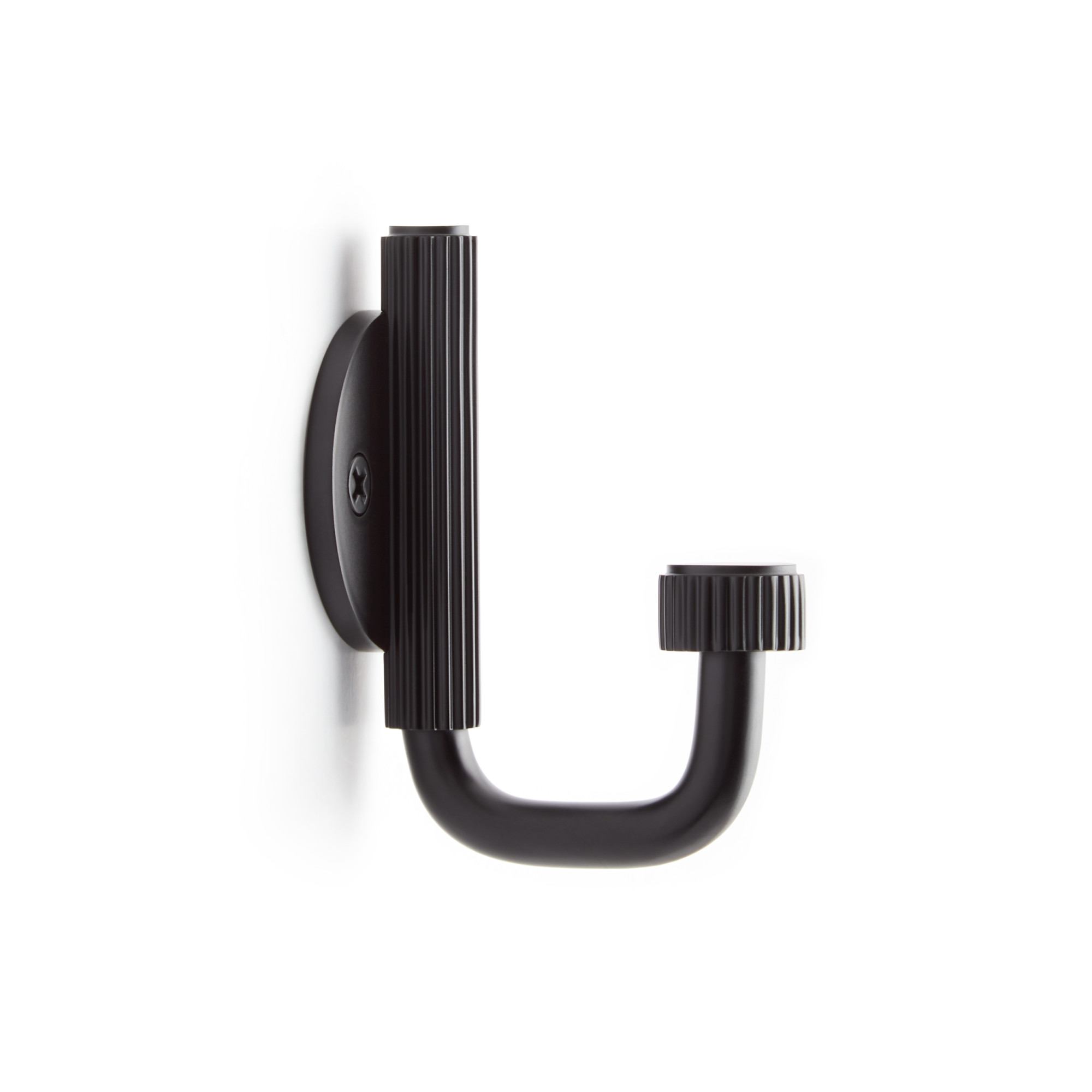 Photos - Towel Holder Signature Hardware 953999 Brixlee Reeded Brass Single Hook Matte Black Bathroom Hardware and Accessories Bathroom Hardware R 