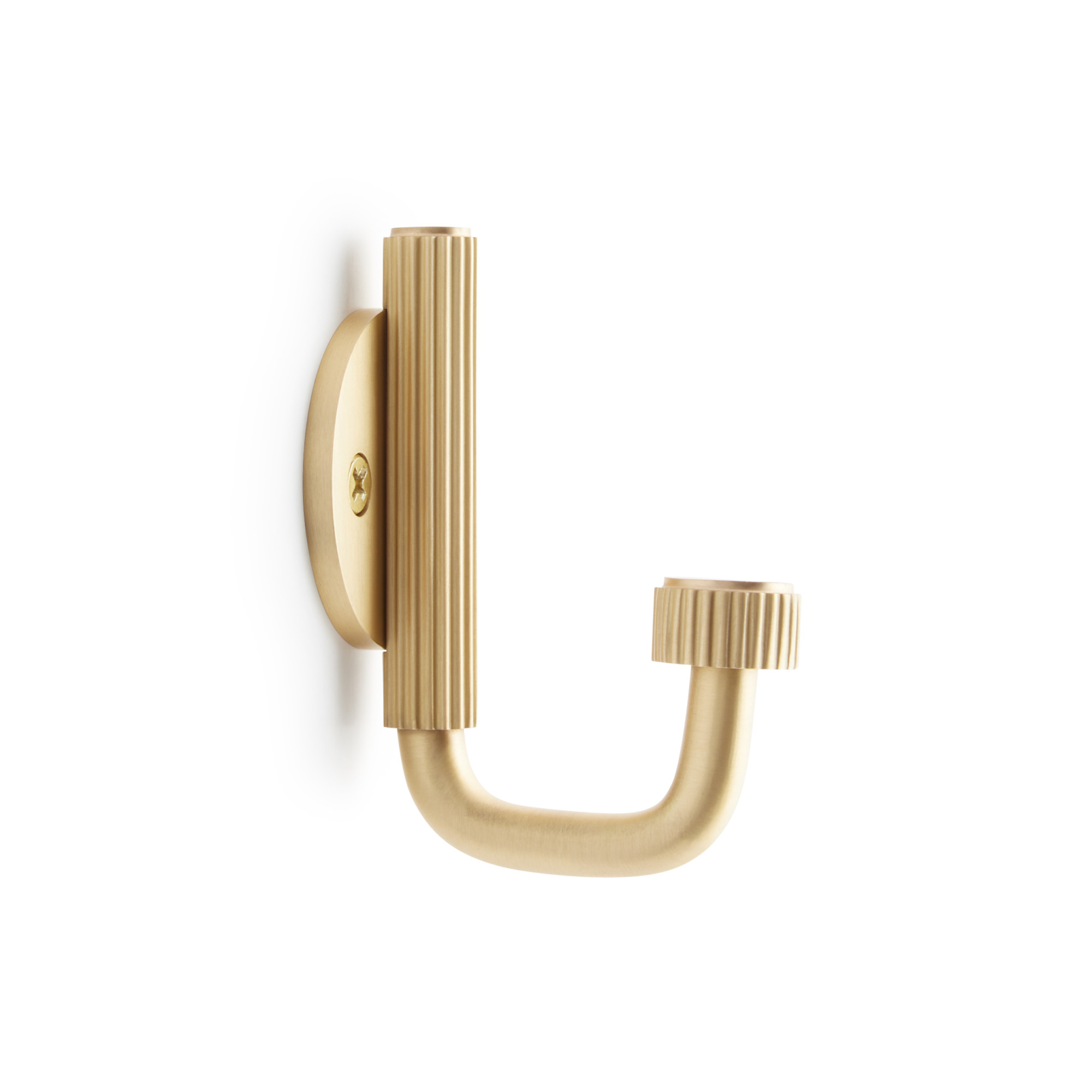 Photos - Towel Holder Signature Hardware 953999 Brixlee Reeded Brass Single Hook Satin Brass Bathroom Hardware and Accessories Bathroom Hardware R 