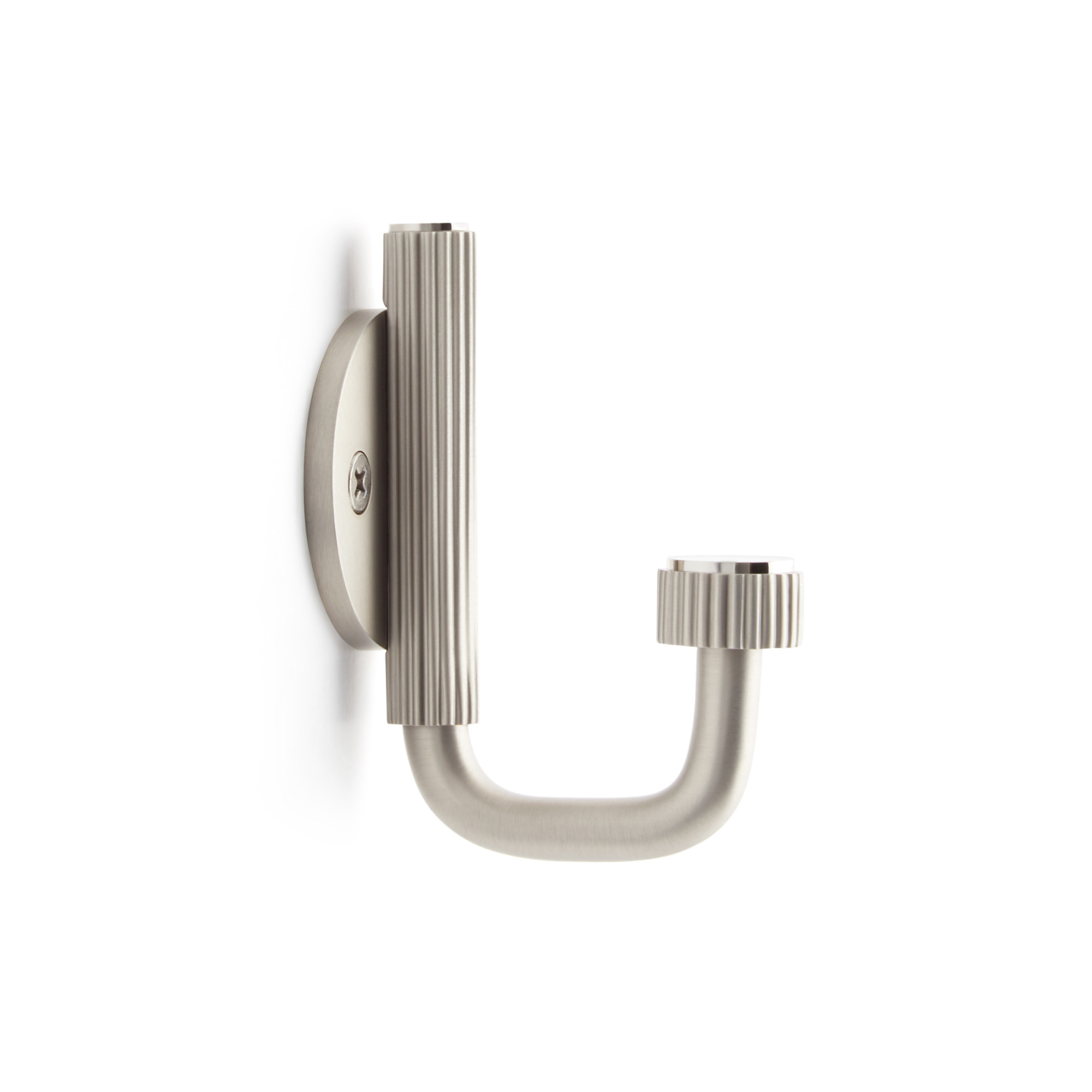 Photos - Towel Holder Signature Hardware 953999 Brixlee Reeded Brass Single Hook Brushed Nickel / Polished Nickel Bathroom Hardware and Accessorie 
