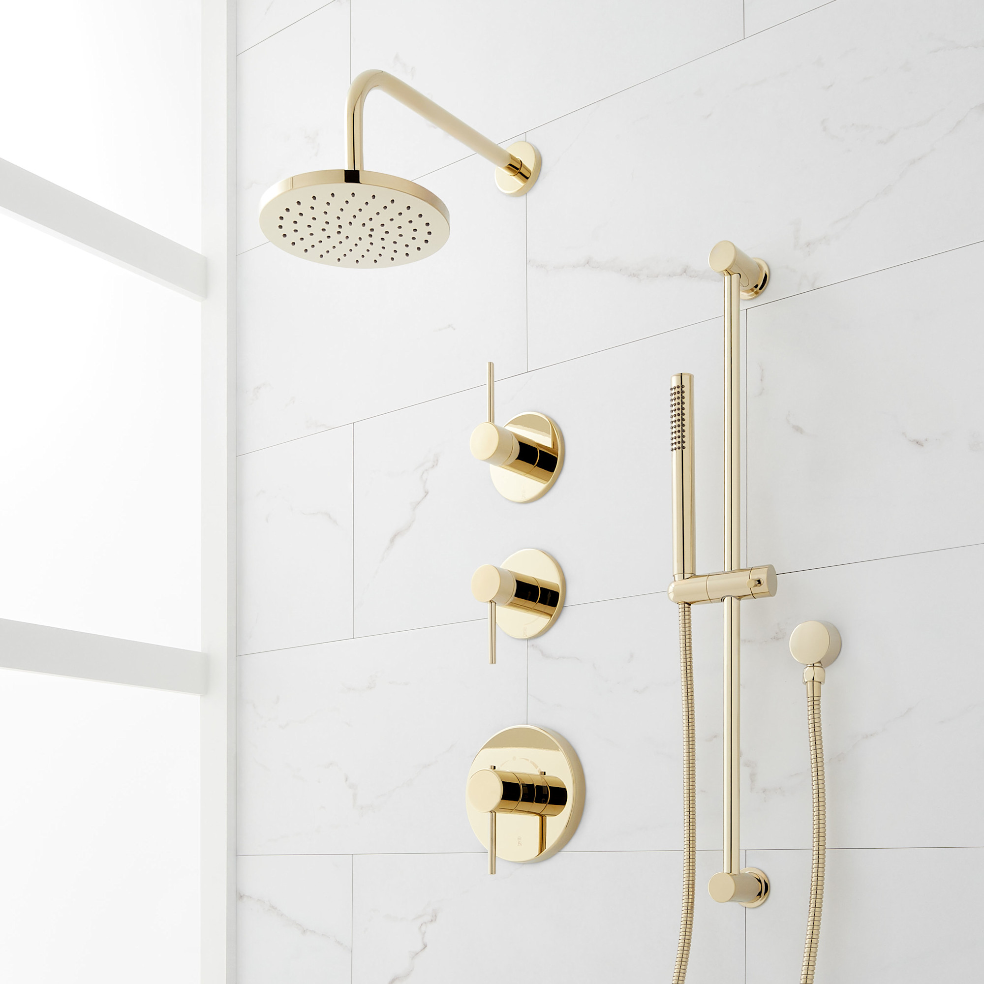 Photos - Shower System Signature Hardware 953779 Lexia Thermostatic  with Rainfall Shower Head Hand Shower Slide Bar Shower Arm Hose a 