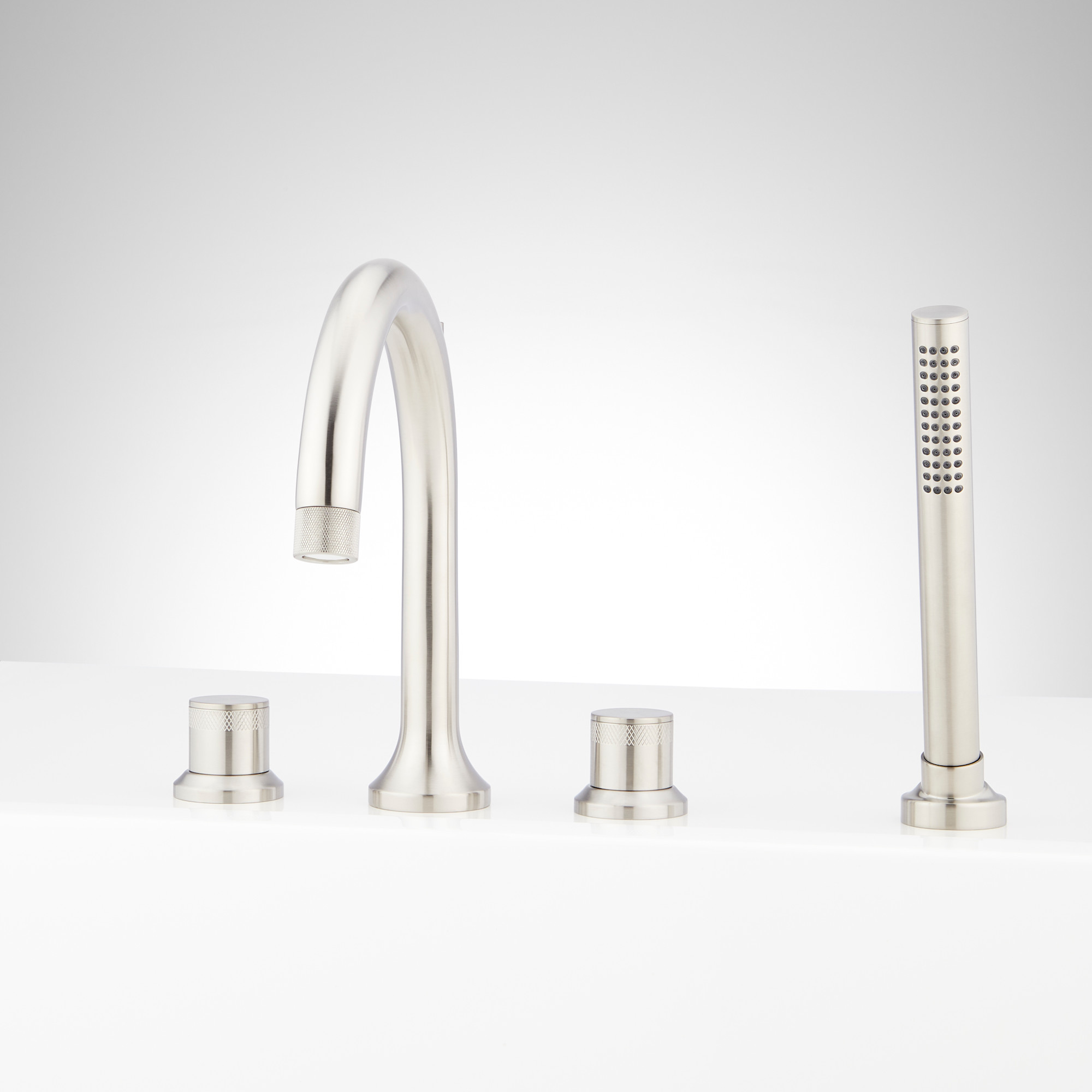 Photos - Tap Signature Hardware 955132-K Lentz Deck Mounted Roman Tub Filler with Built-In Diverter - Includes Hand Shower Brushed Nickel 