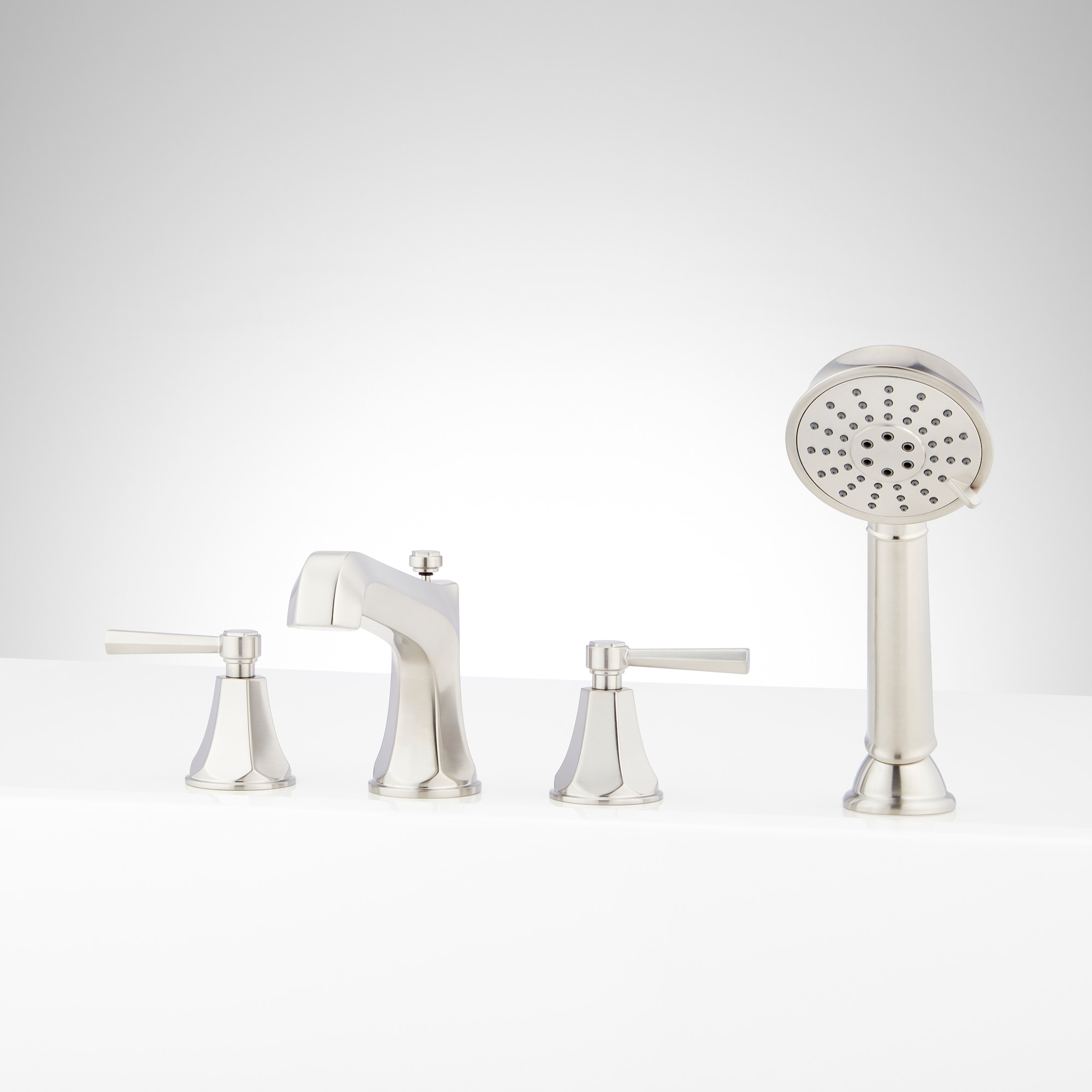 Photos - Tap Signature Hardware 955138-L Elita Deck Mounted Roman Tub Filler with Built-In Diverter - Includes Hand Shower Brushed Nickel 