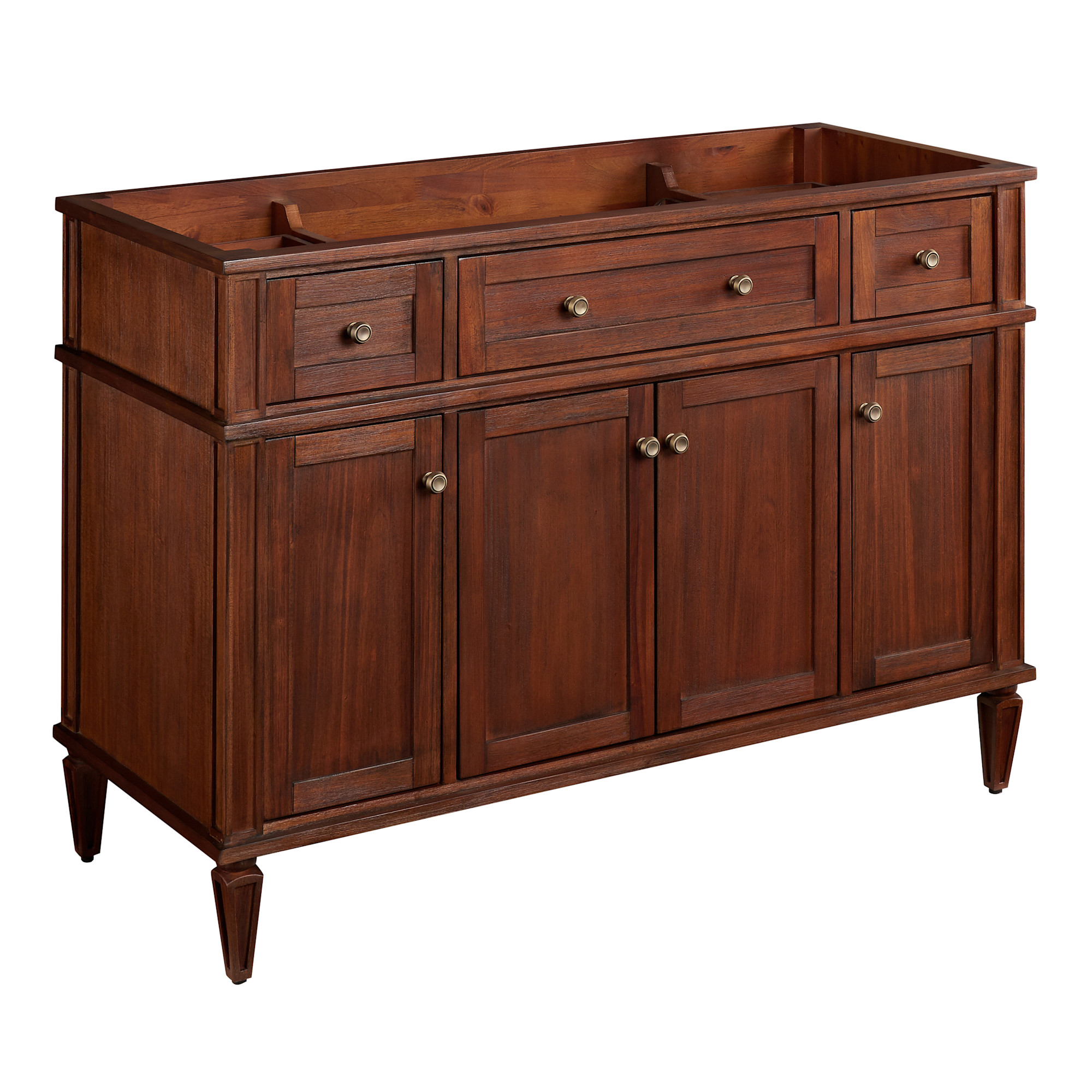 Signature Hardware 953347-48-RUMB-8 Elmdale 48" Single Vanity Set with Mahogany Cabinet Quartz Vanity Top and Rectangular Sink - 1-1/2" Faucet Holes