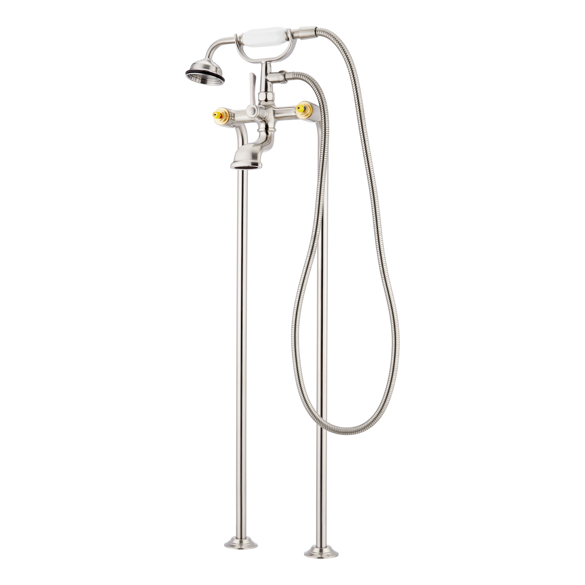 Photos - Tap Signature Hardware SHMA441007 Marceau Floor Mounted Tub Filler Faucet with Hand Shower - Less Handles Brushed Nickel Faucet 