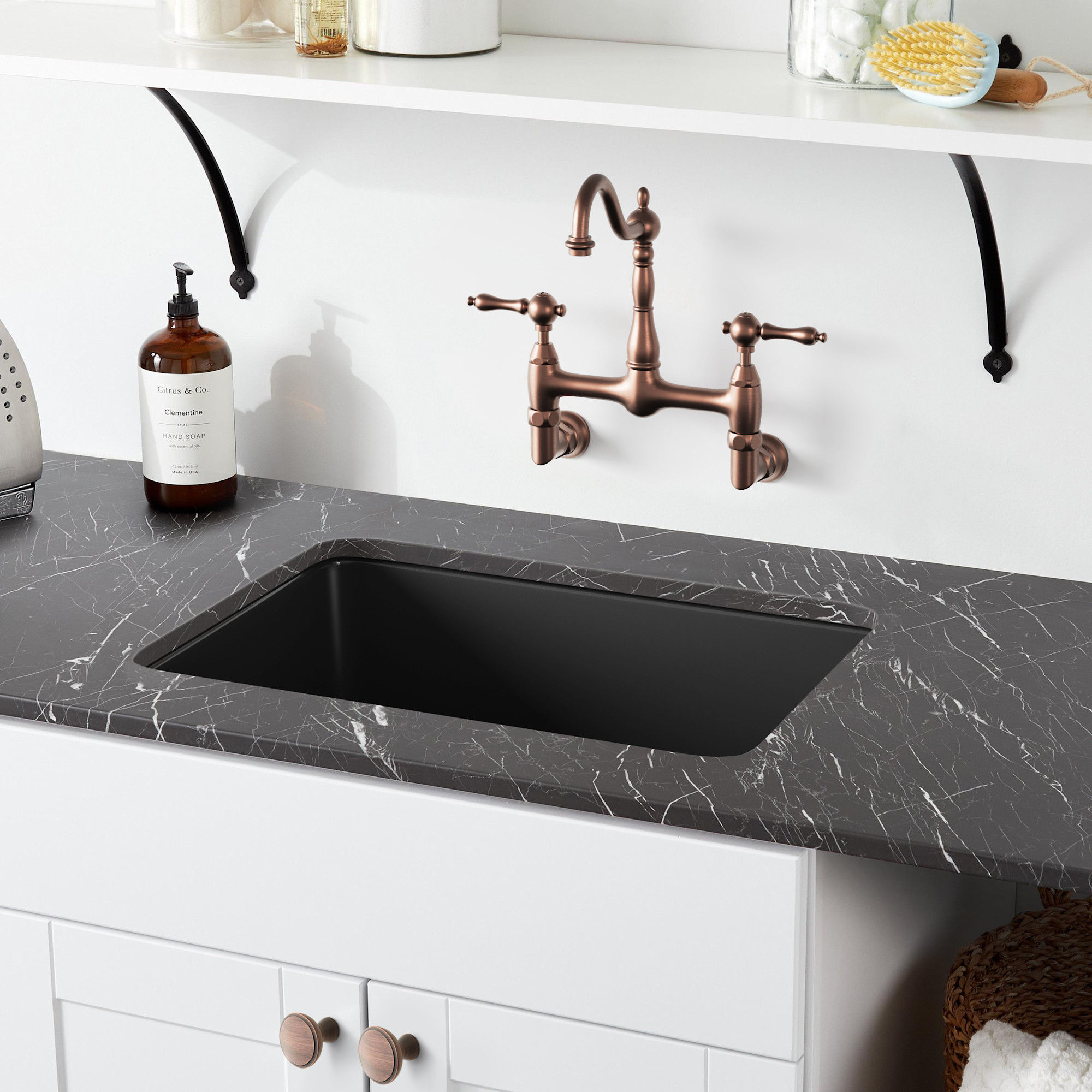 Photos - Kitchen Sink Signature Hardware 955204 Totten 25" Drop In / Undermount Single Basin Granite Composite Utility Sink Black Sinks Utility Si 