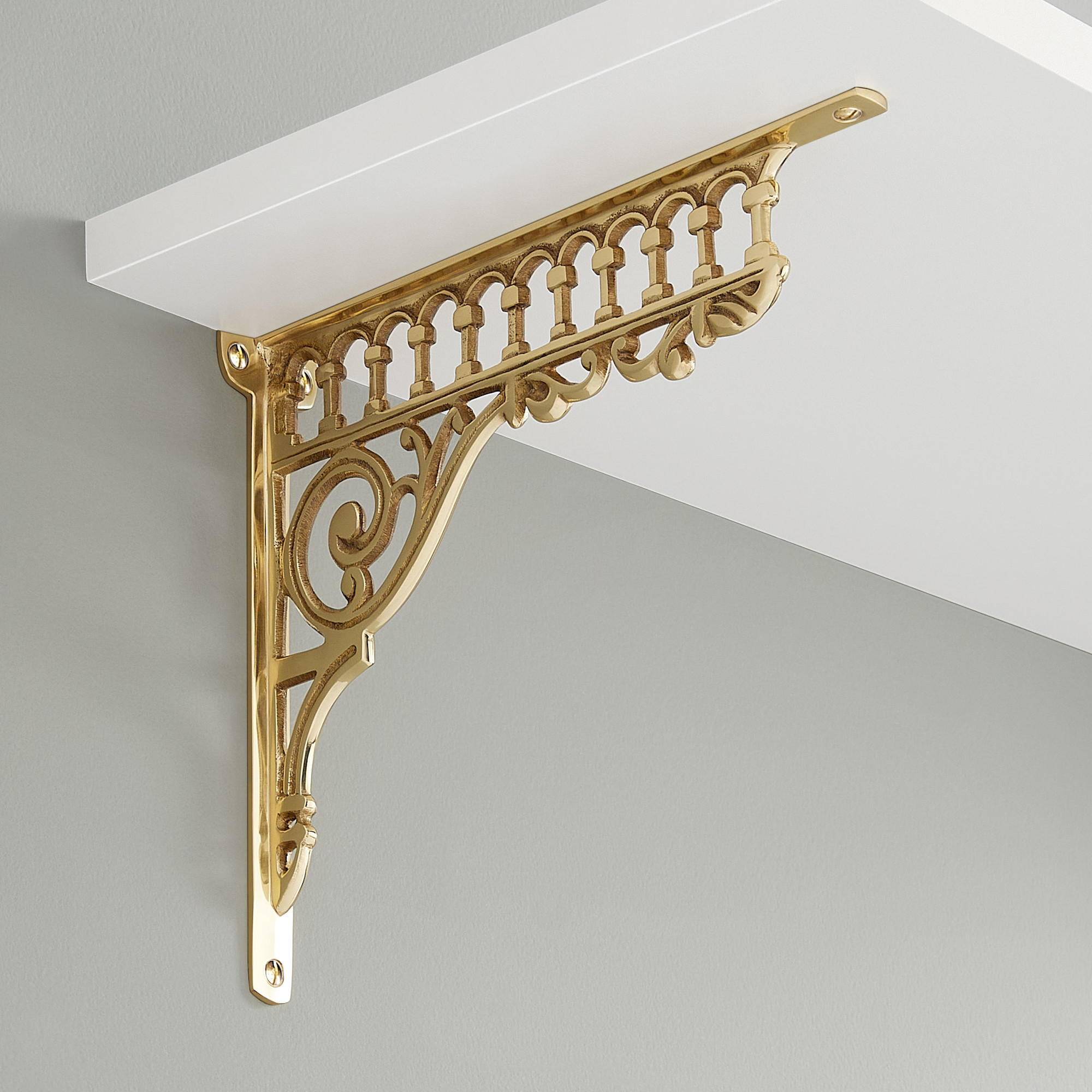 Signature Hardware 955216-10 10-1/4" Cressida Brass Shelf Bracket Polished Brass Furniture Hardware Shelving Bracket