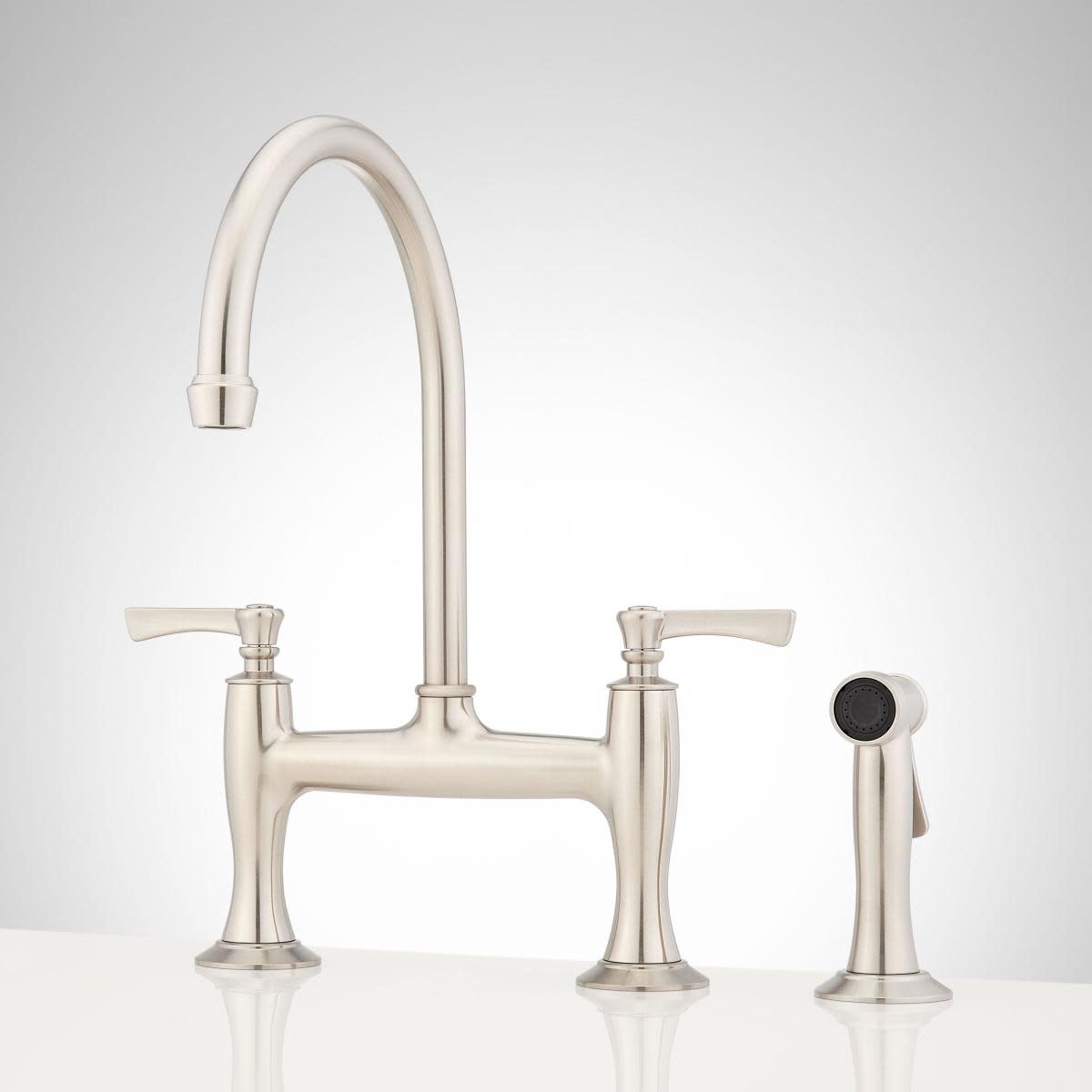 Photos - Tap Signature Hardware 955266 Marceau 1.75 GPM Double Handle Bridge Kitchen Faucet with Side Spray Stainless Steel Faucet Kitche 