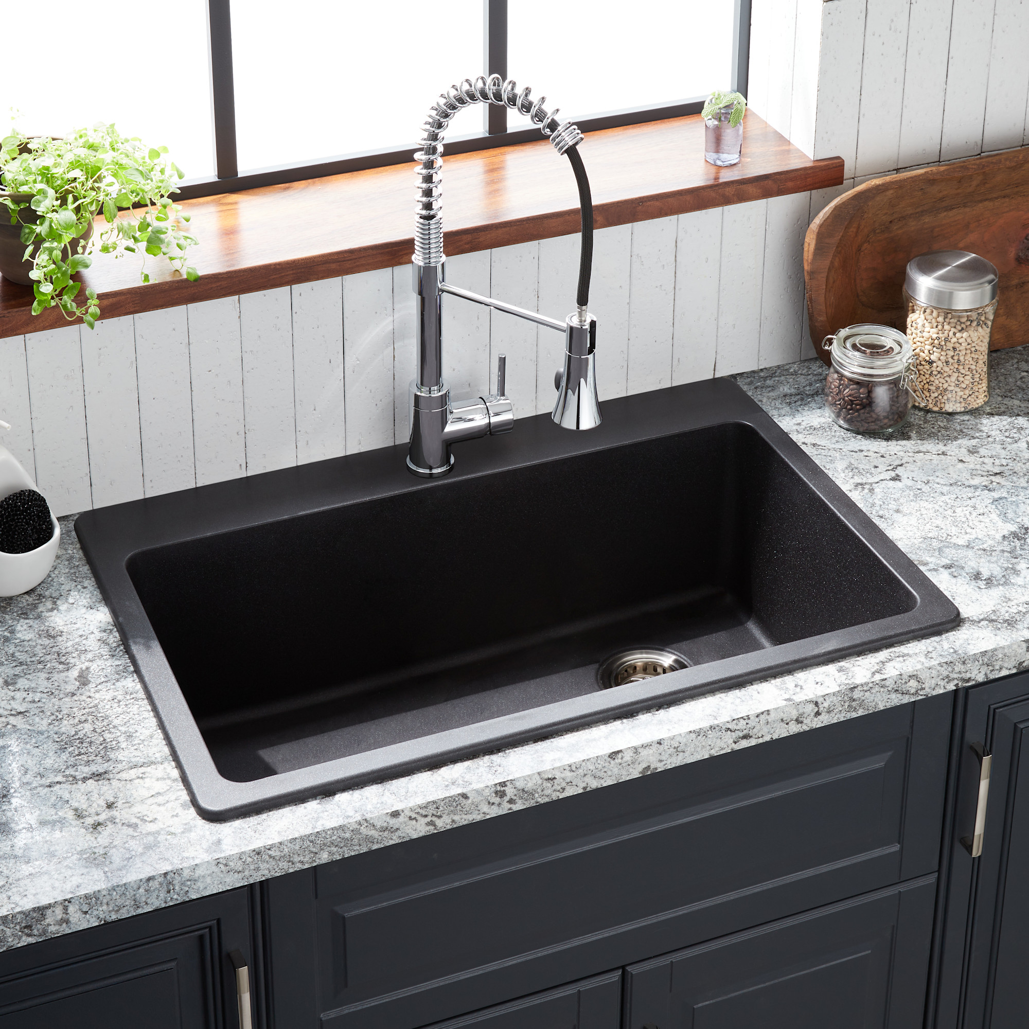 Photos - Kitchen Sink Signature Hardware 948461 Totten 33" Drop In / Undermount Single Basin Granite Composite  Black Sinks Kitchen Si 
