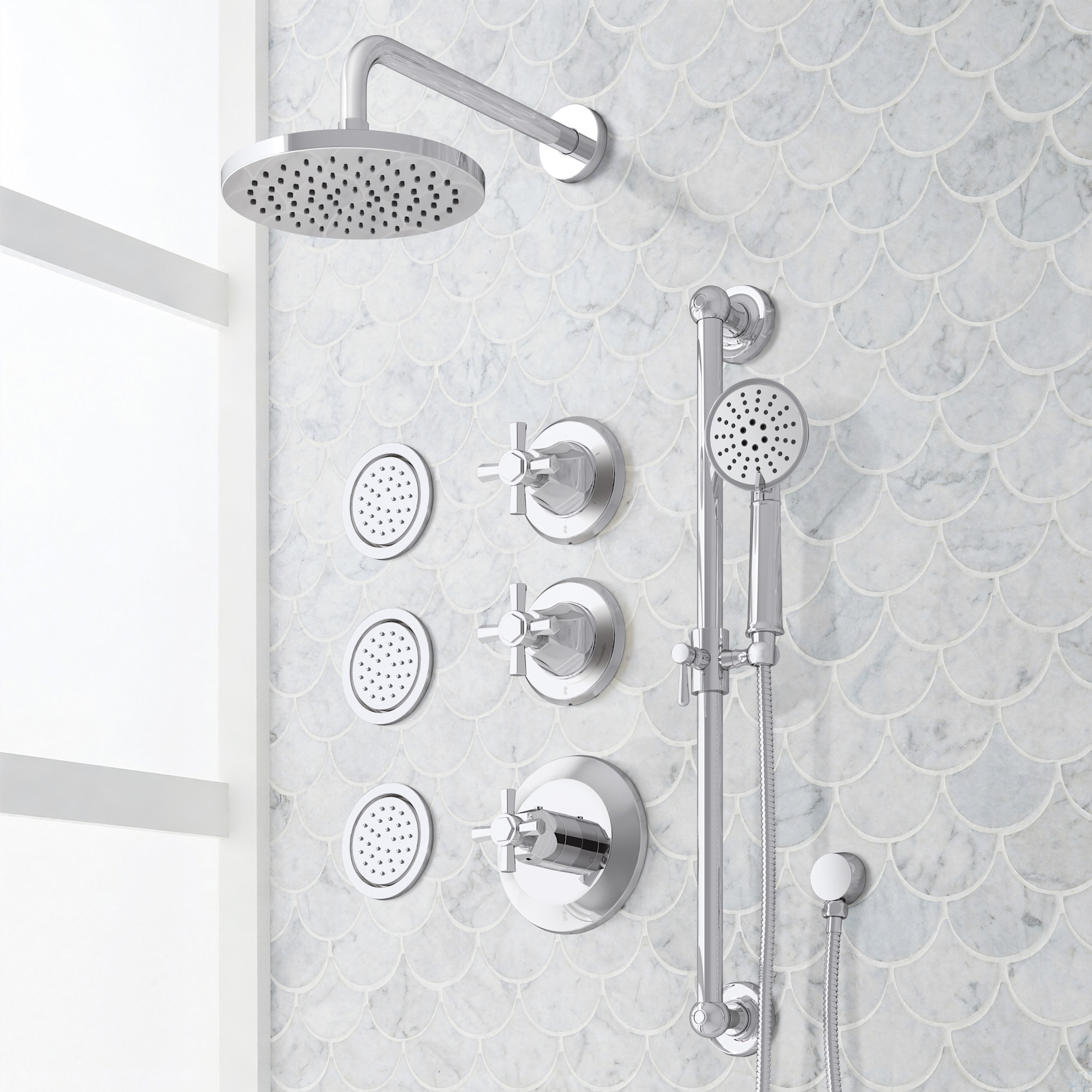 Photos - Shower System Signature Hardware 955145-C Elita Thermostatic  with Rainfall Shower Head Hand Shower Slide Bar Bodysprays Show 