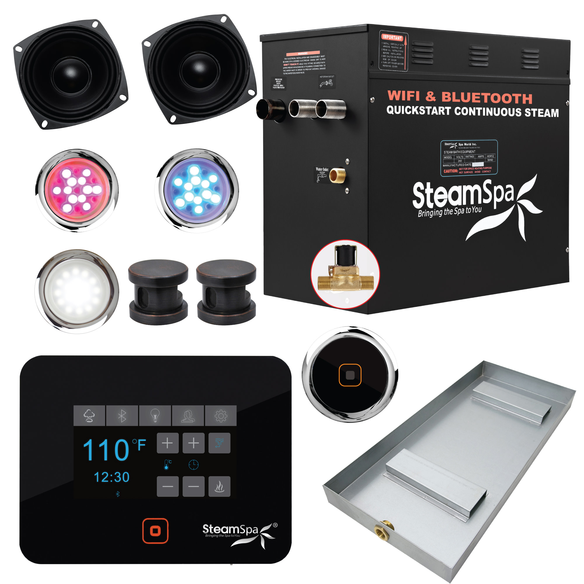 SteamSpa BKT1050-A Black Series Bluetooth/WiFi 10.5kW QuickStart Steam Bath Generator Package Oil Rubbed Bronze Steam Showers Steam Shower Components