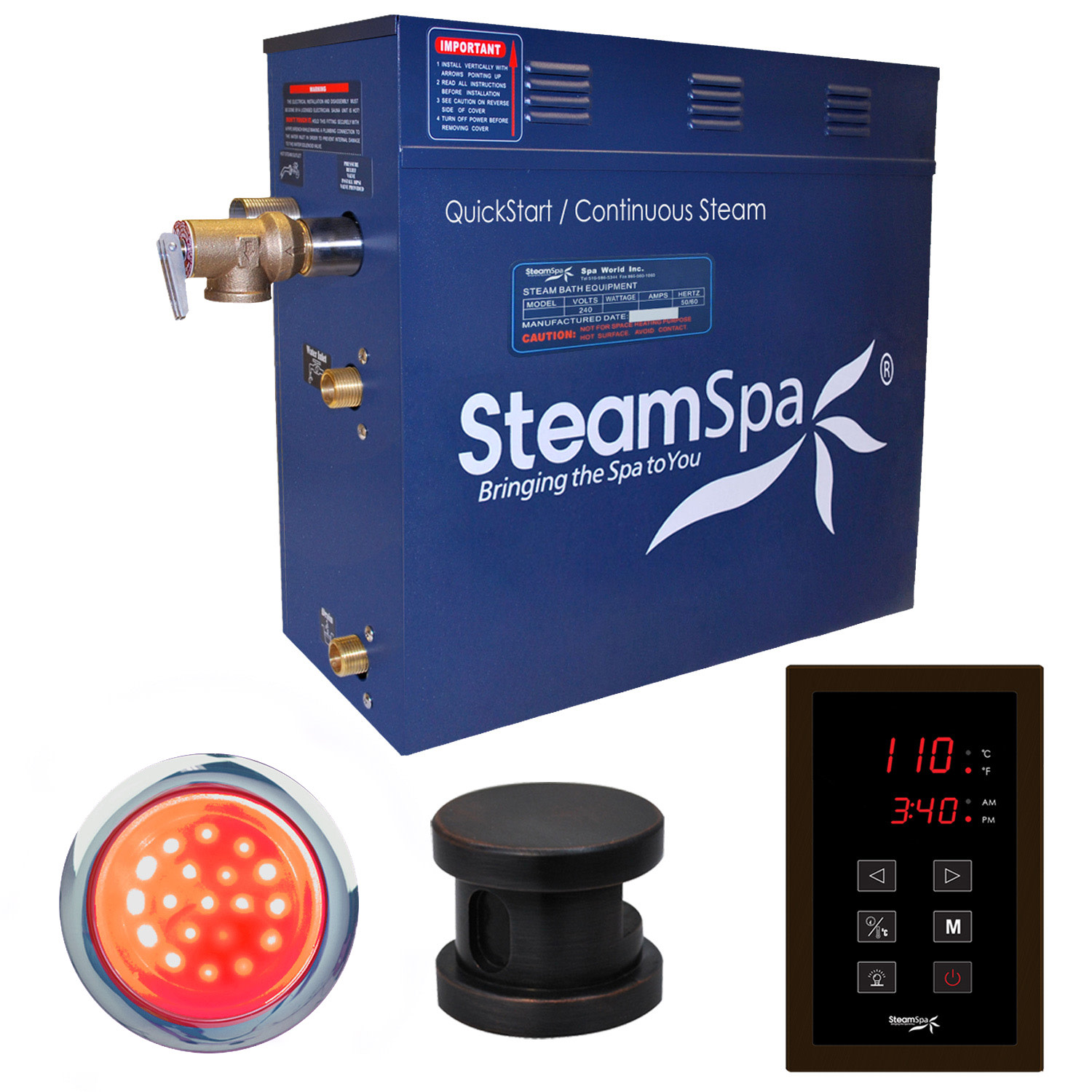 SteamSpa INT750 Indulgence 7.5 KW QuickStart Steam Bath Generator Package Oil Rubbed Bronze Steam Showers Steam Shower Kits