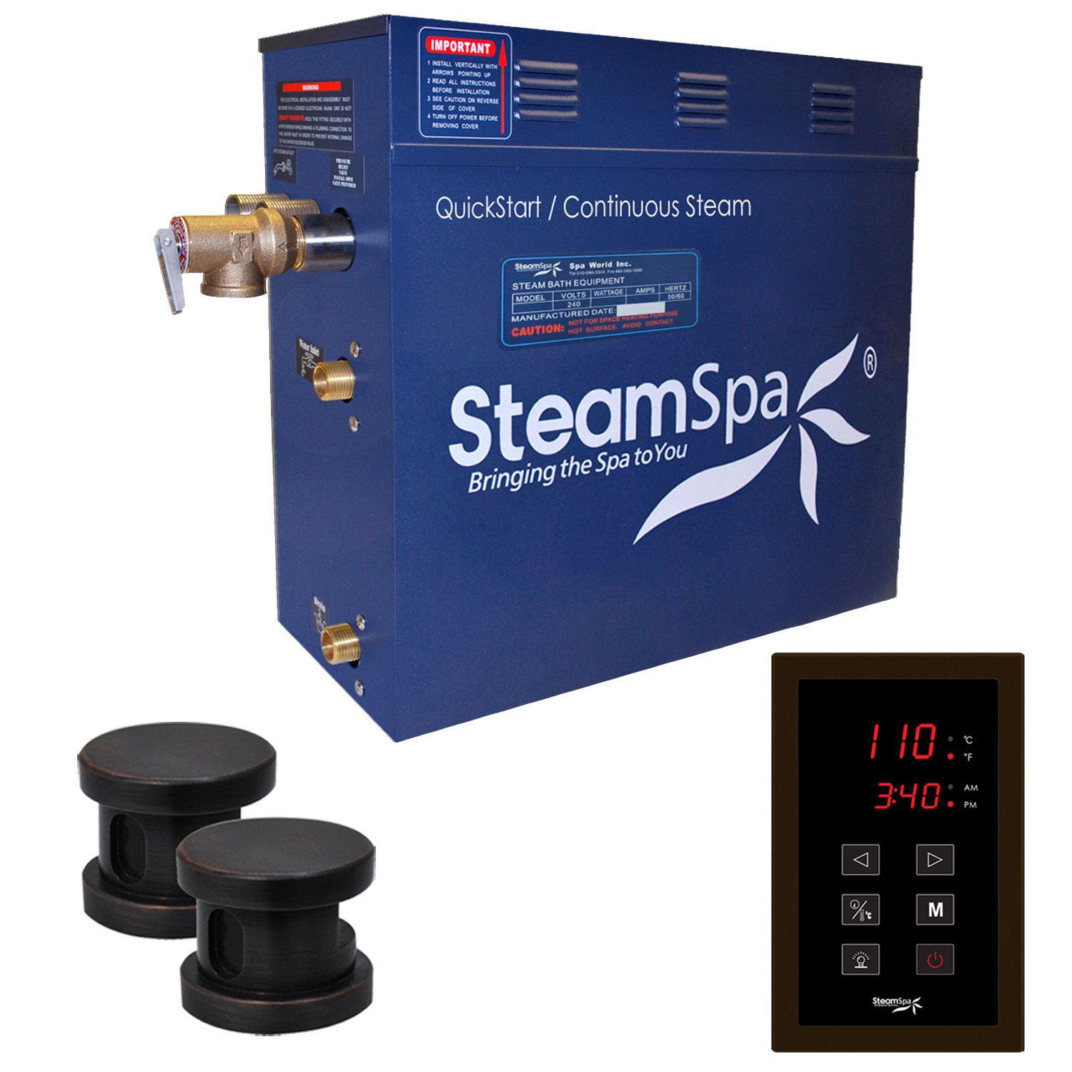 SteamSpa OAT1200 Oasis 12 KW QuickStart Steam Bath Generator Package Oil Rubbed Bronze Steam Showers Steam Shower Kits