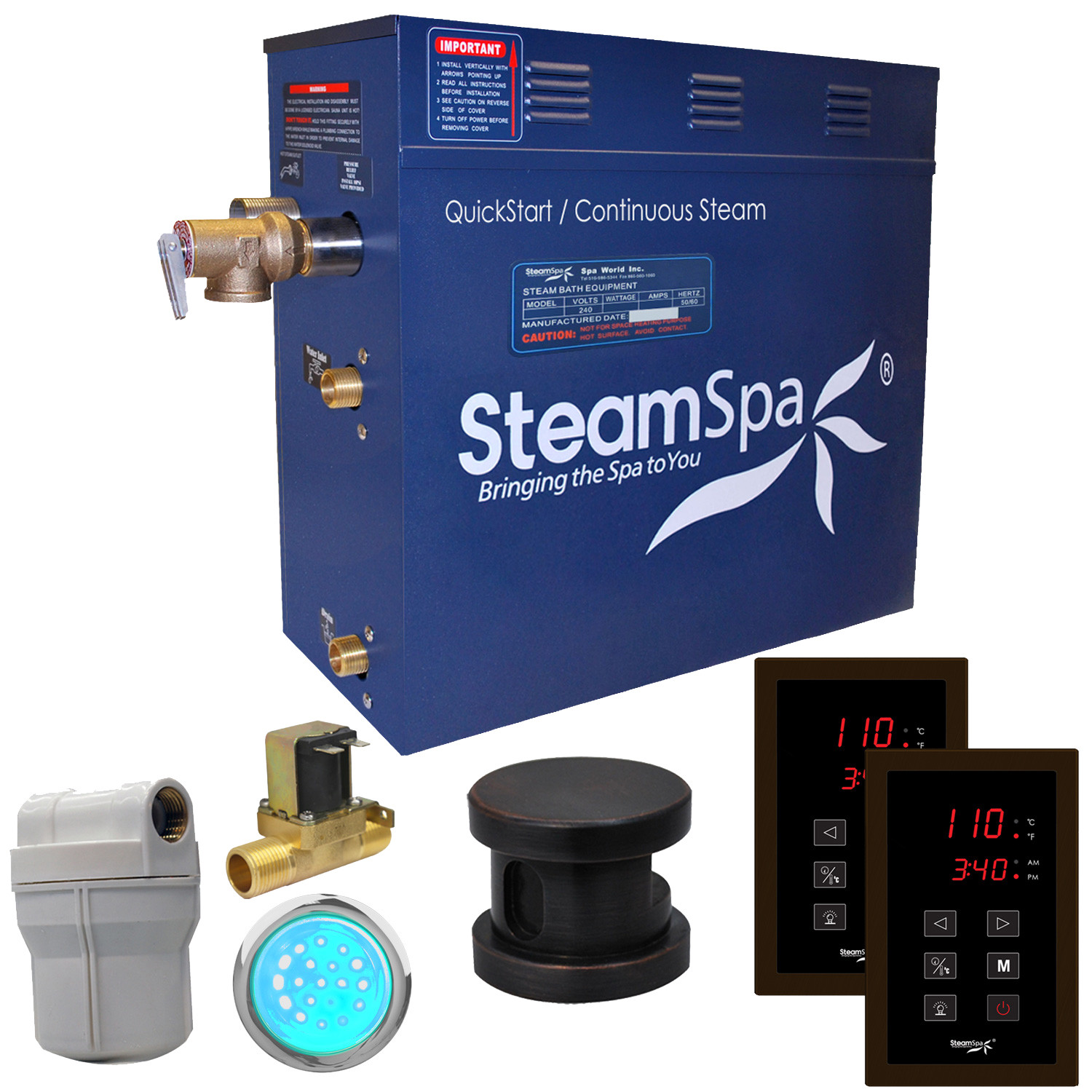 SteamSpa RYT750-A Royal 7.5 KW QuickStart Steam Bath Generator Package with Built-in Auto Drain Oil Rubbed Bronze Steam Showers Steam Shower Kits