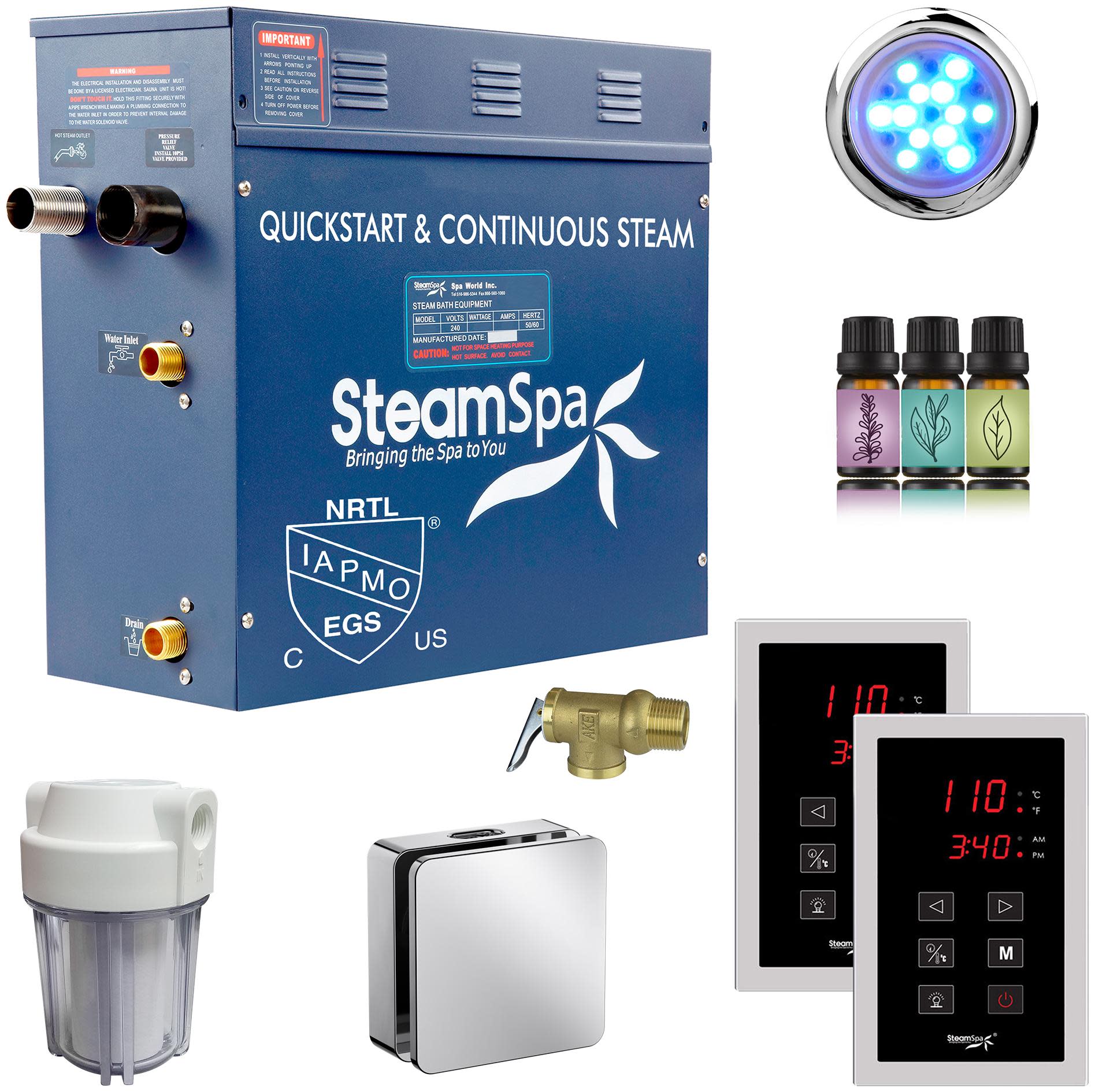 SteamSpa RYTS600 Royal 6 KW Steam Bath Generator with Continuous Steam and Dual Easy Touch Control Pads Chrome Steam Showers Steam Shower Components