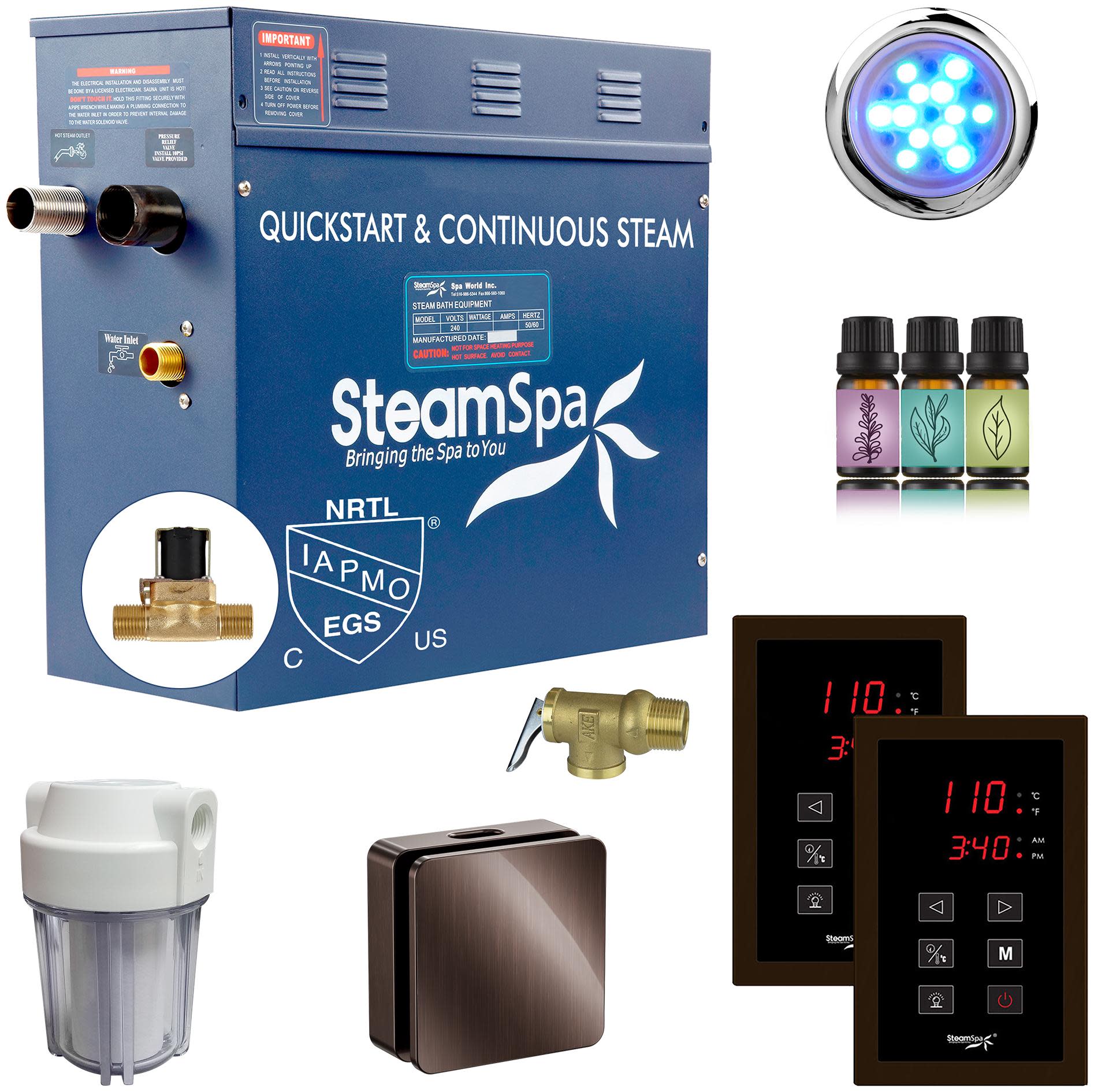 SteamSpa RYTS600 Royal 6 KW Steam Bath Generator with Continuous Steam and Dual Easy Touch Control Pads Oil Rubbed Bronze Steam Showers Steam Shower