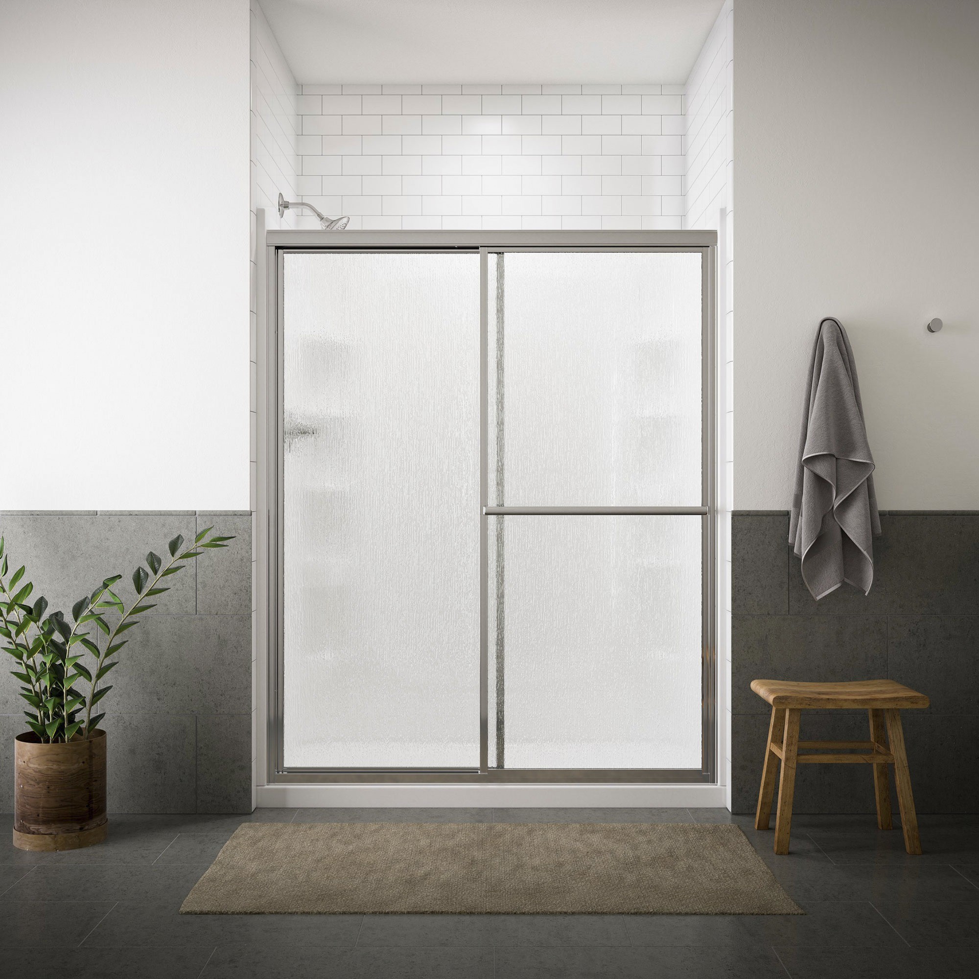 Photos - Shower Screen Sterling 5976-59 Deluxe 70" High x 59-3/8" Wide Sliding Shower Door with Rain Glass Silver Shower Stalls and Doors Shower Do 
