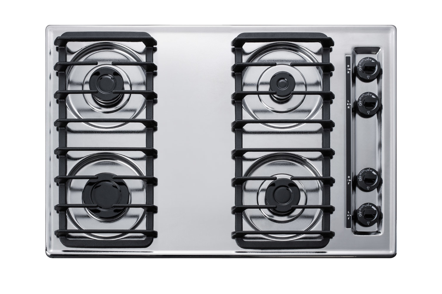 Photos - Hob Summit ZTL053S 30 Inch Wide 4 Burner Gas Cooktop in Brushed Chrome with Cast Iron Grates Chrome Cooking Appliances Cooktops 