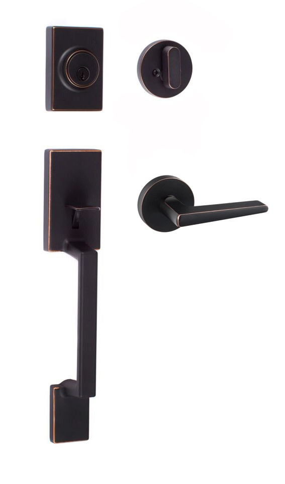 Photos - Interior Door Vintage Sure-Loc SH507-R-BS-RD Stockholm Sectional Single Cylinder Keyed Entry Handleset with Interior Lever  Bronze Door Har 