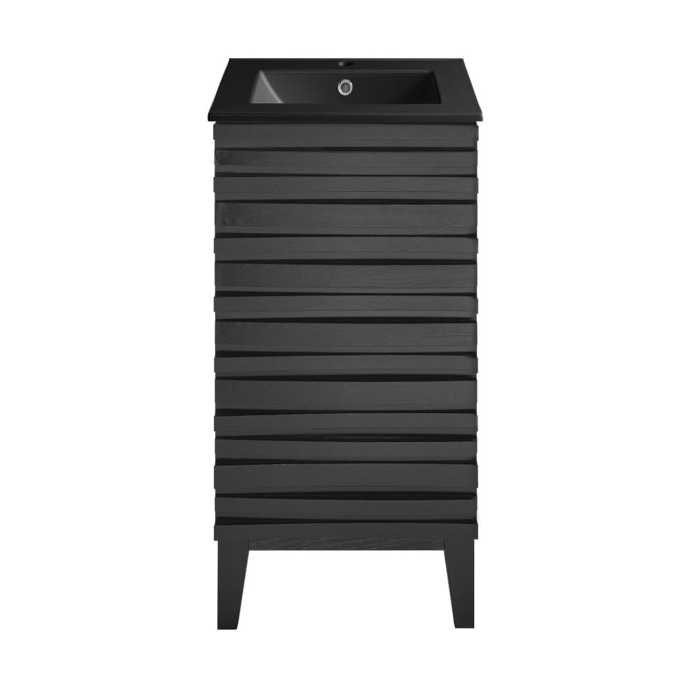 Swiss Madison SM-BV560 Cascade 18" Free Standing Single Basin Vanity Set with Cabinet and Ceramic Vanity Top Black Oak / Matte Black Bathroom Storage