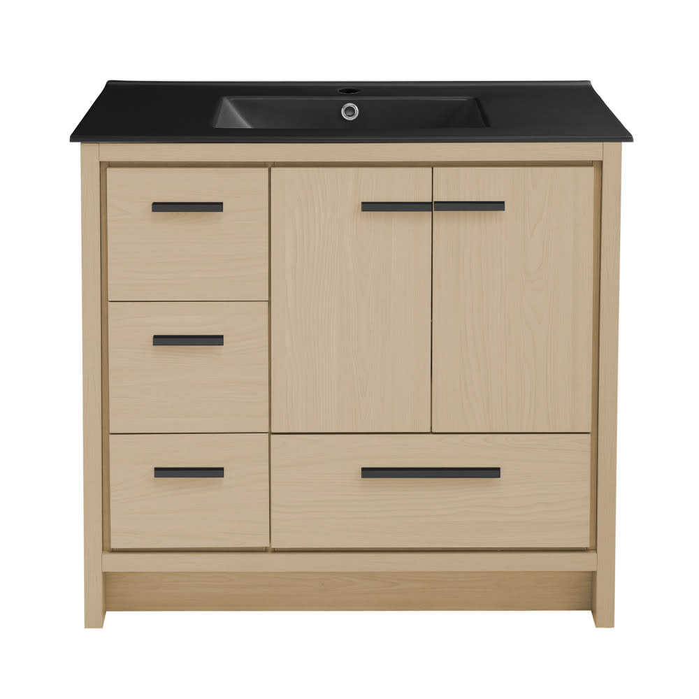 Photos - Washbasin cabinet Swiss Madison SM-BV750 Virage 36" Free Standing Single Basin Vanity Set with Cabinet and Ceramic Vanity Top Natural Oak / Ma 