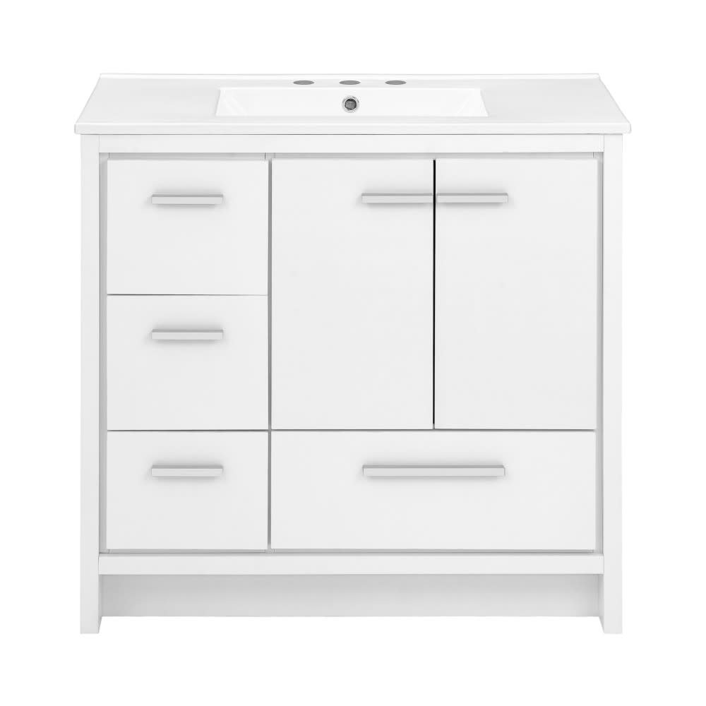 Photos - Washbasin cabinet Swiss Madison SM-BV750-3 Virage 36" Free Standing Single Basin Vanity Set with Cabinet and Ceramic Vanity Top White / White 