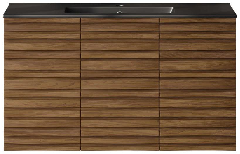 Swiss Madison SM-BV8602 Cascade 36" Wall Mounted Single Basin Vanity Set with Cabinet and Ceramic Vanity Top Brown Oak / Matte Black Bathroom Storage
