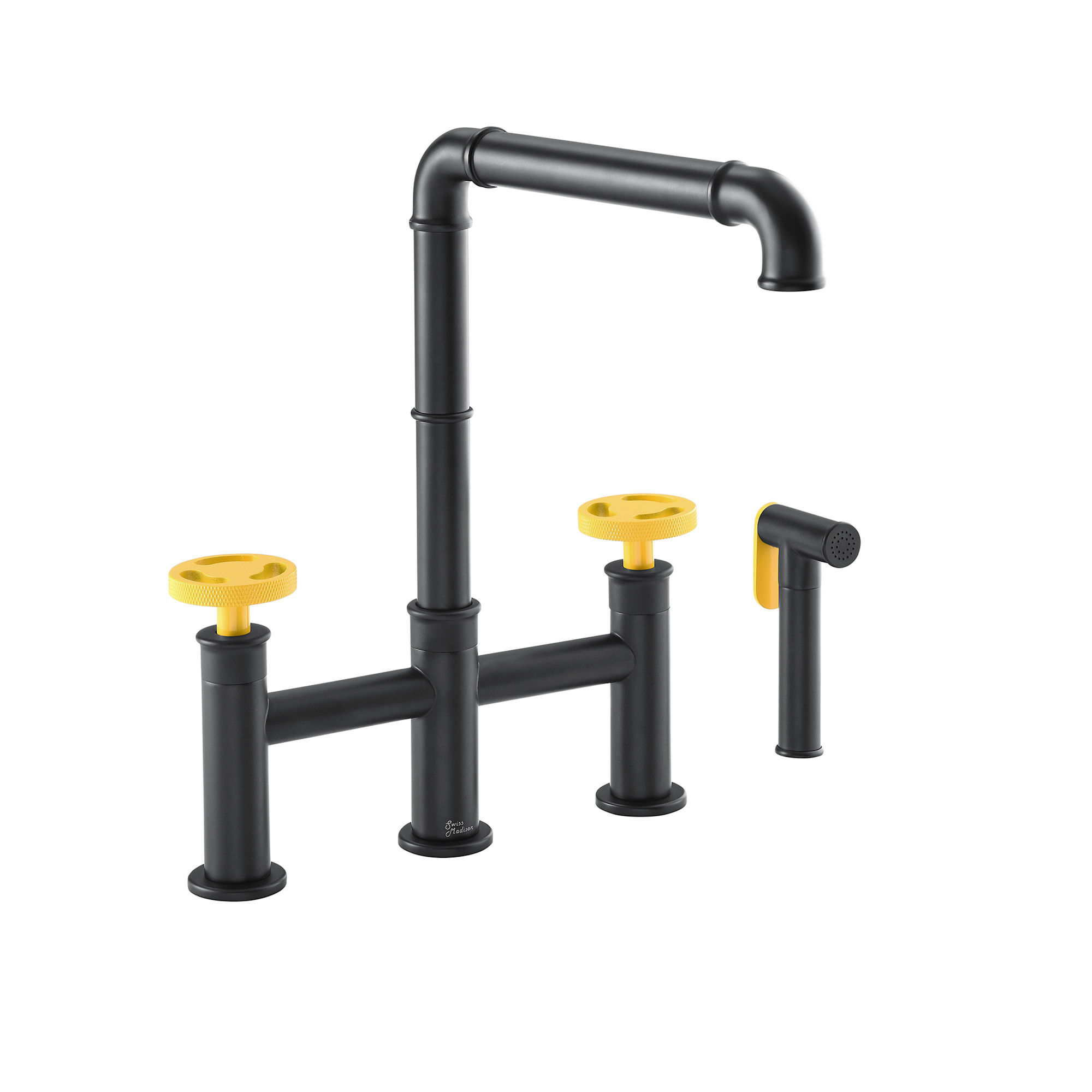 Photos - Tap Swiss Madison SM-KF79 Avallon Pro 2 GPM Widespread Kitchen Faucet Matte Black / Yellow Faucet Kitchen Double Handle SM-KF79E 