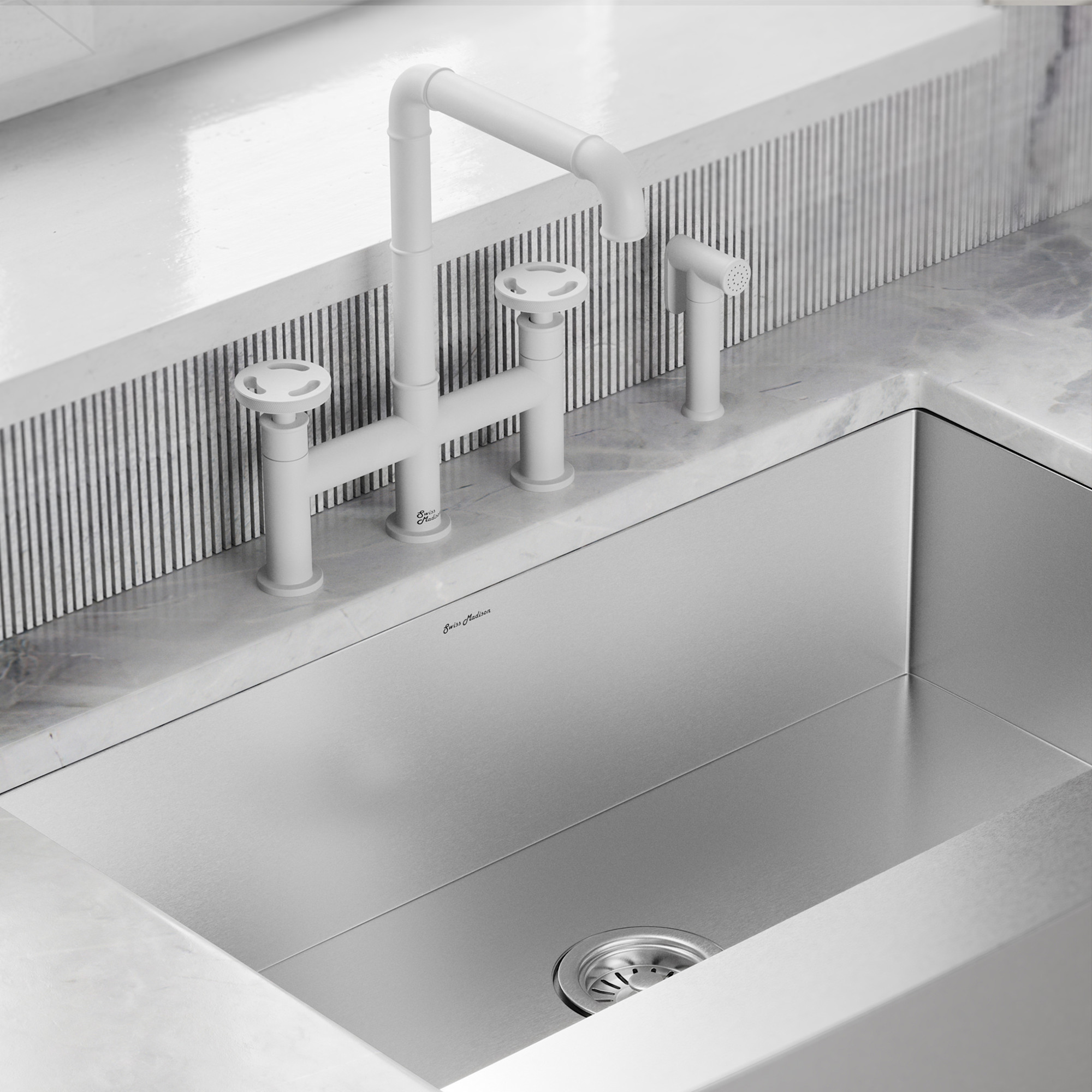 Photos - Tap Swiss Madison SM-KF79 Avallon Pro 2 GPM Widespread Kitchen Faucet Matte White Faucet Kitchen Double Handle SM-KF79MW 