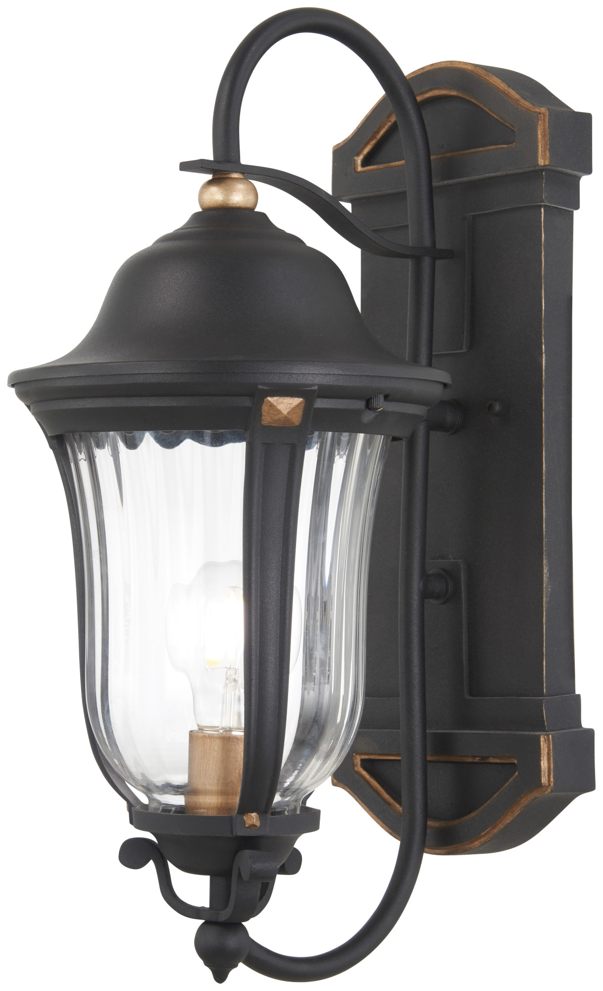 Photos - Floodlight / Street Light Coal The Great Outdoors 73231 Peale Street 1 Light 17" Tall Outdoor Wall Sconce with Fluted Glass Shade Sand  / Vermeil Gold 