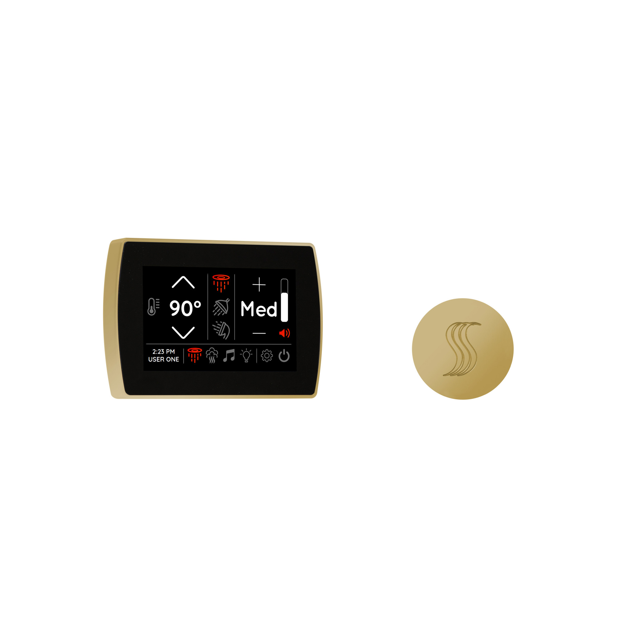 ThermaSol STCM-SVRD SignaTouch LCD Steam Shower Controller with Light Sound Steam and Water Control - Includes Steam Head Polished Brass Steam