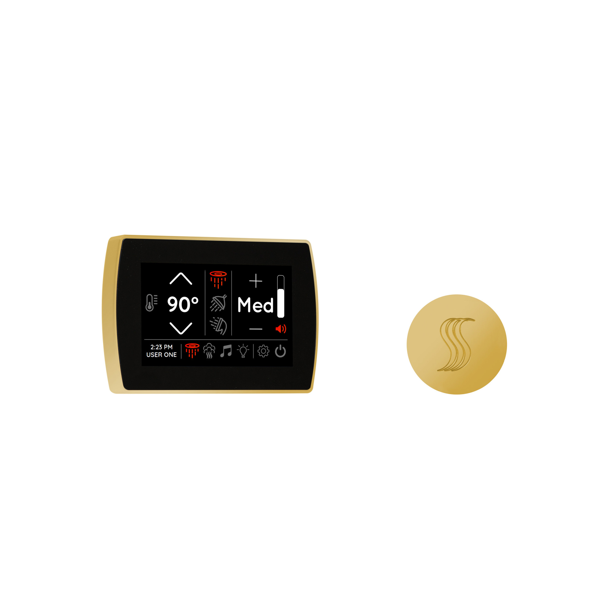 ThermaSol STCM-SVRD SignaTouch LCD Steam Shower Controller with Light Sound Steam and Water Control - Includes Steam Head Polished Gold Steam