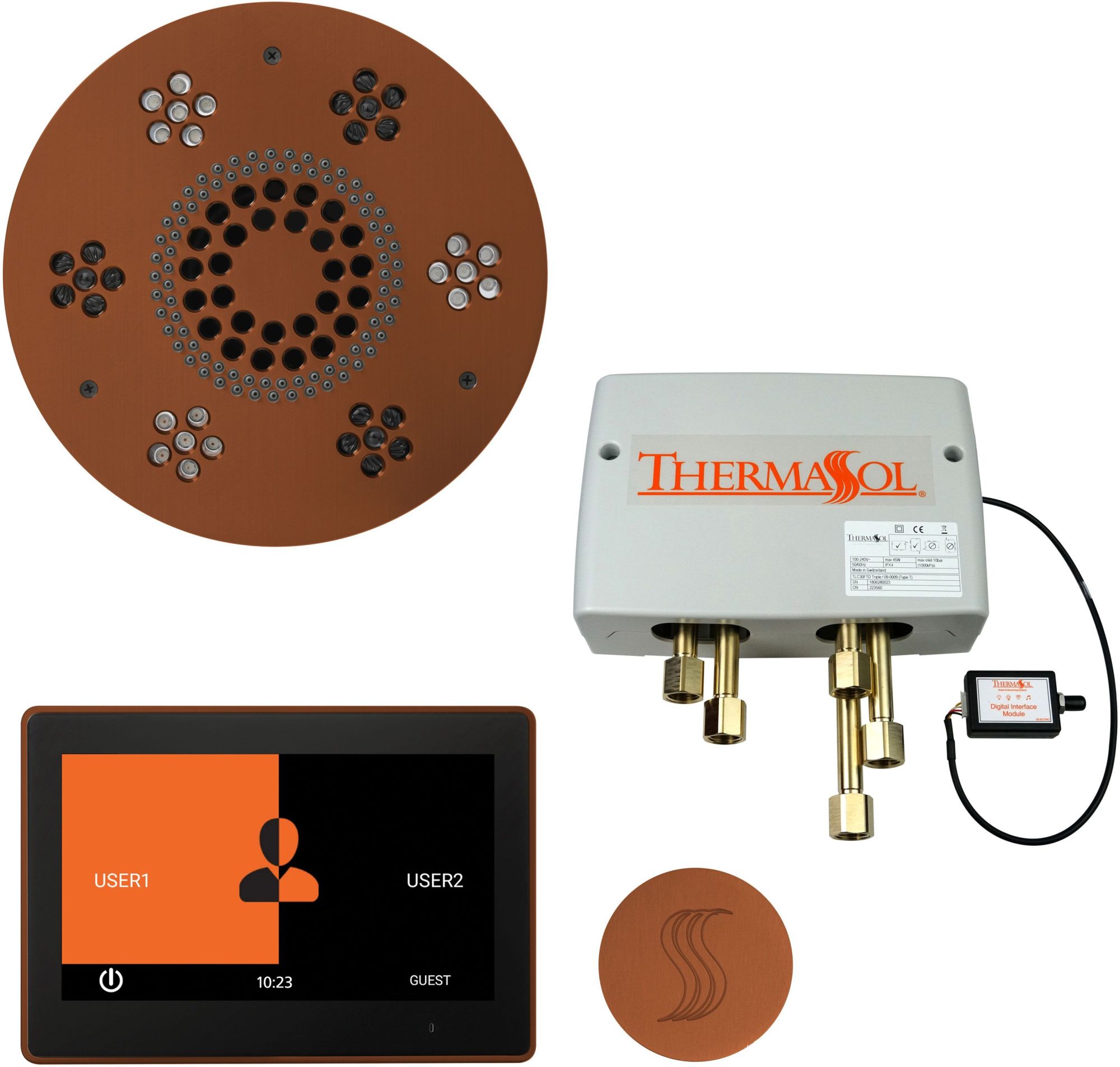 ThermaSol TWP10UR ThermaTouch Steam Shower Kit - Includes 10" Control Panel Round Light and Sound Shower Head Round Steam Head and Digital Shower