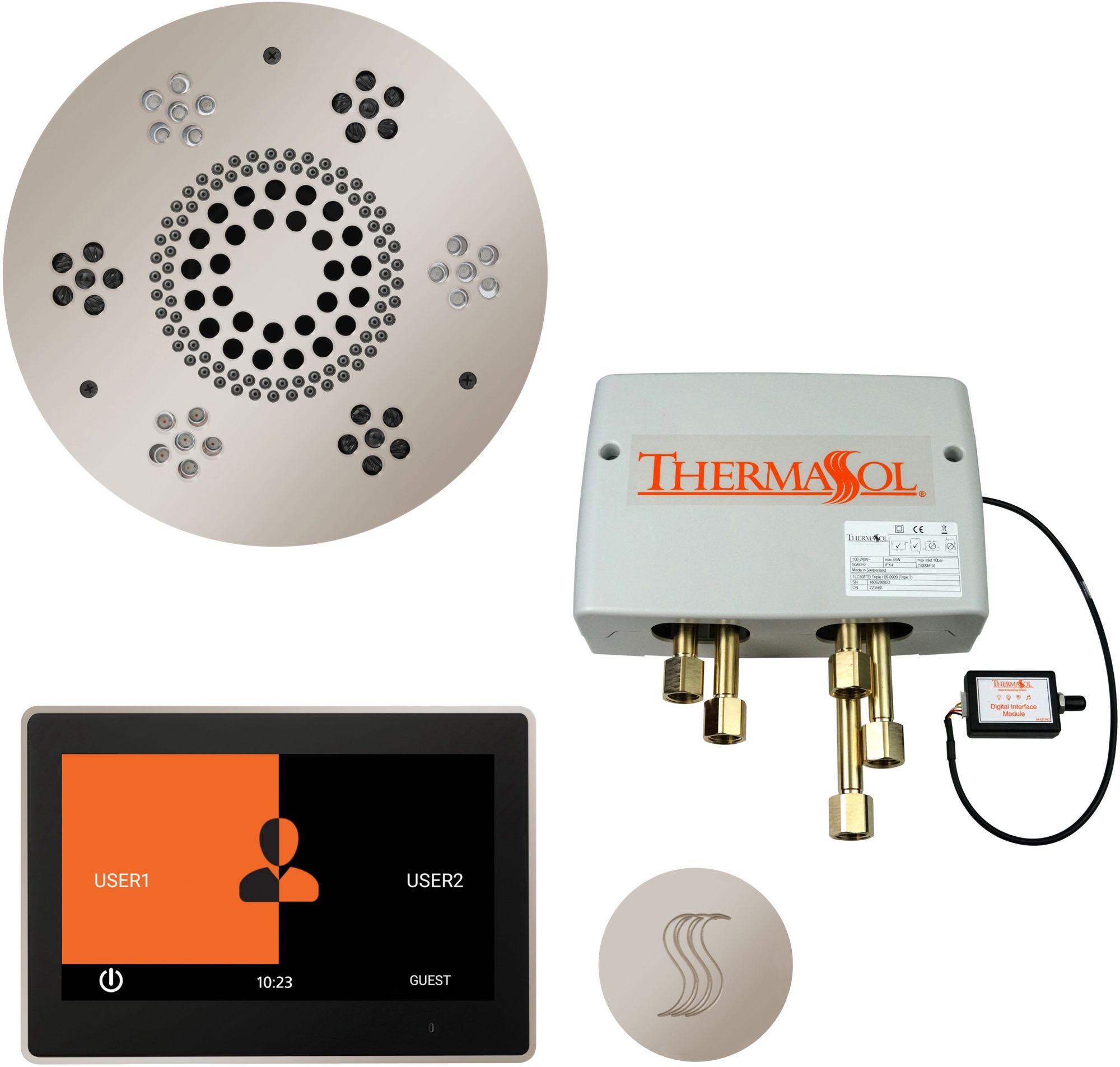 ThermaSol TWP10UR ThermaTouch Steam Shower Kit - Includes 10" Control Panel Round Light and Sound Shower Head Round Steam Head and Digital Shower