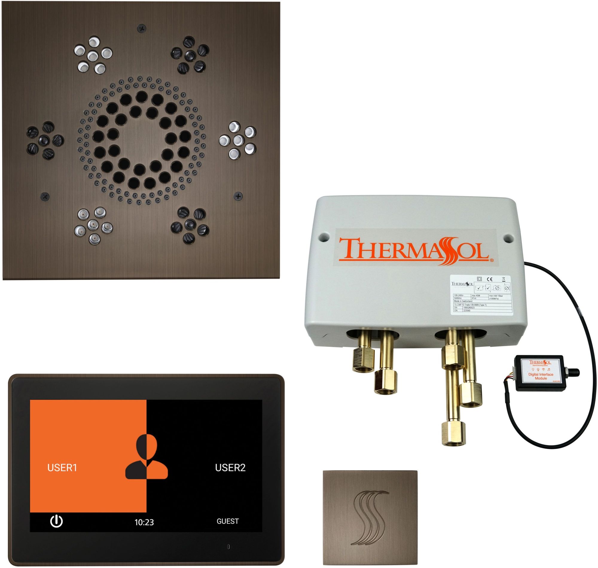 ThermaSol TWP10US ThermaTouch Steam Shower Kit - Includes 10" Control Panel Square Light and Sound Shower Head Square Steam Head and Digital Shower