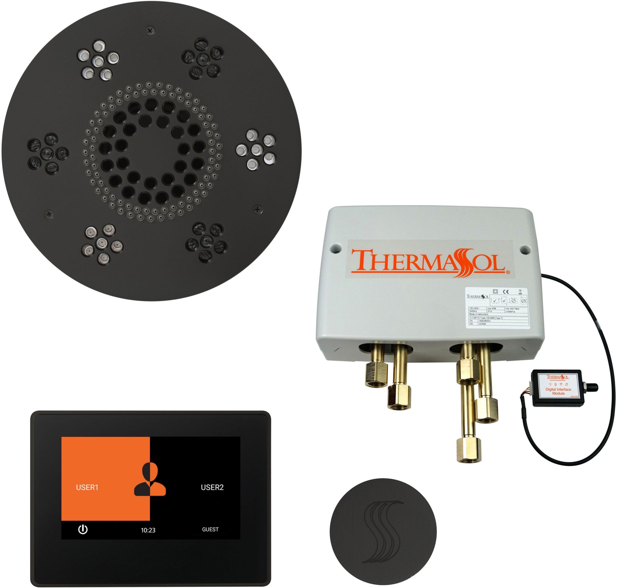 ThermaSol TWP7R ThermaTouch Steam Shower Kit - Includes 8" Control Panel Round Light and Sound Shower Head Round Steam Head and Digital Shower