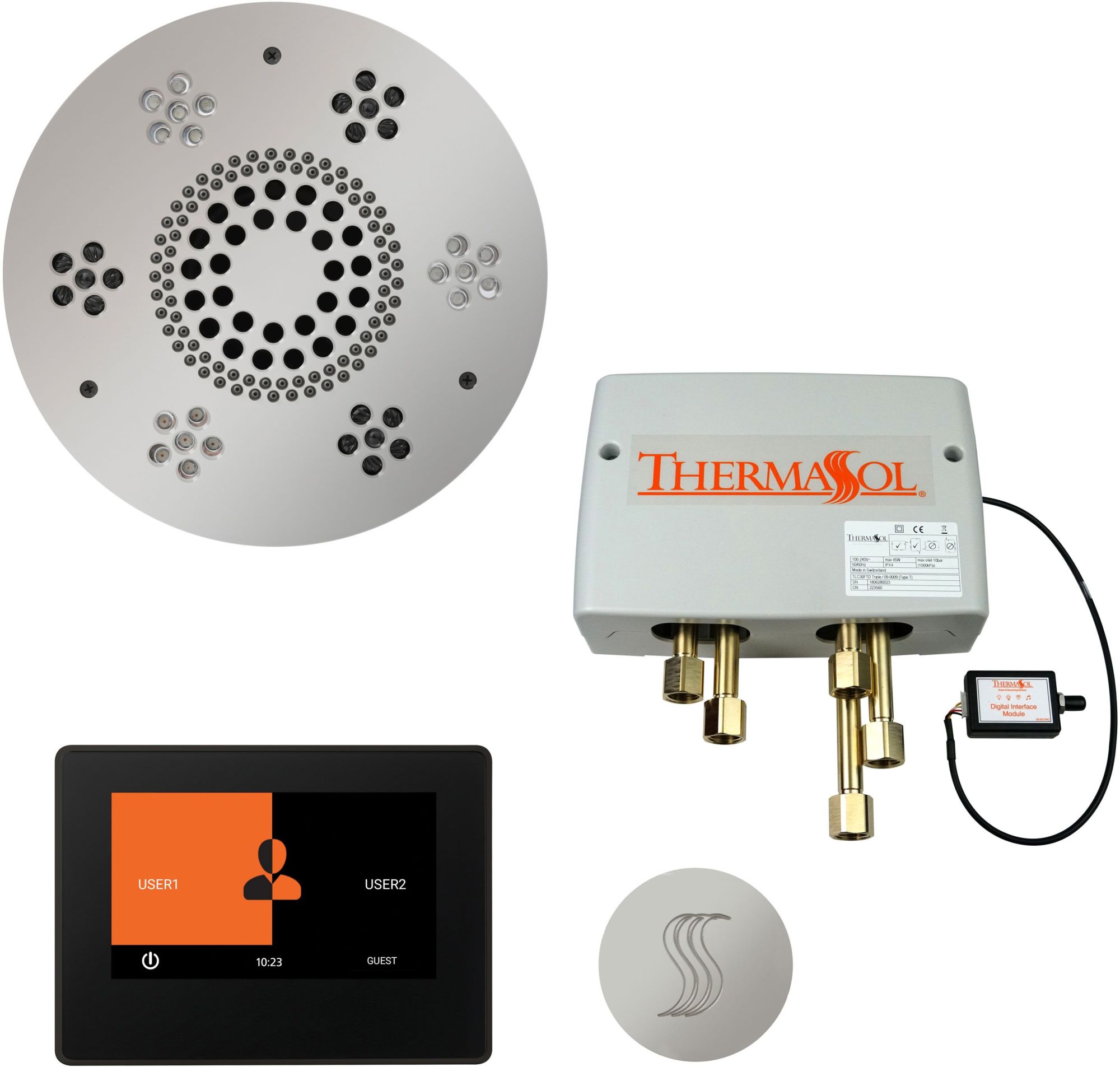 ThermaSol TWP7R ThermaTouch Steam Shower Kit - Includes 8" Control Panel Round Light and Sound Shower Head Round Steam Head and Digital Shower