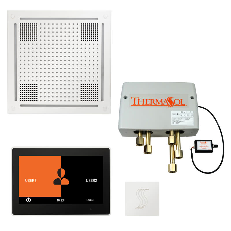 ThermaSol TWPH10US ThermaTouch Steam Shower Kit - Includes 10" Touchscreen Control Panel Square Light and Sound Shower Head Square Steam Head and