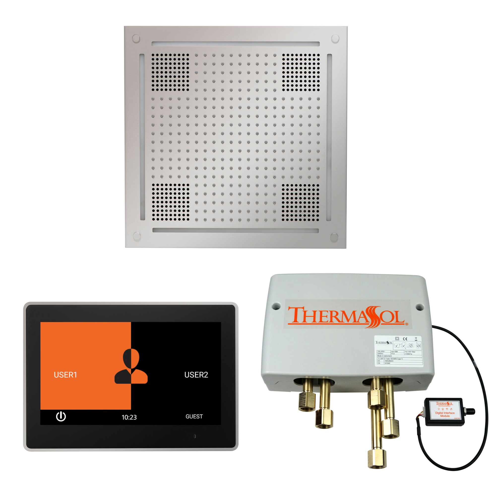 ThermaSol WHSP10S ThermaTouch Steam Shower Kit - Includes 10" Touchscreen Control Panel Square Light and Sound Shower Head and Digital Shower Valve