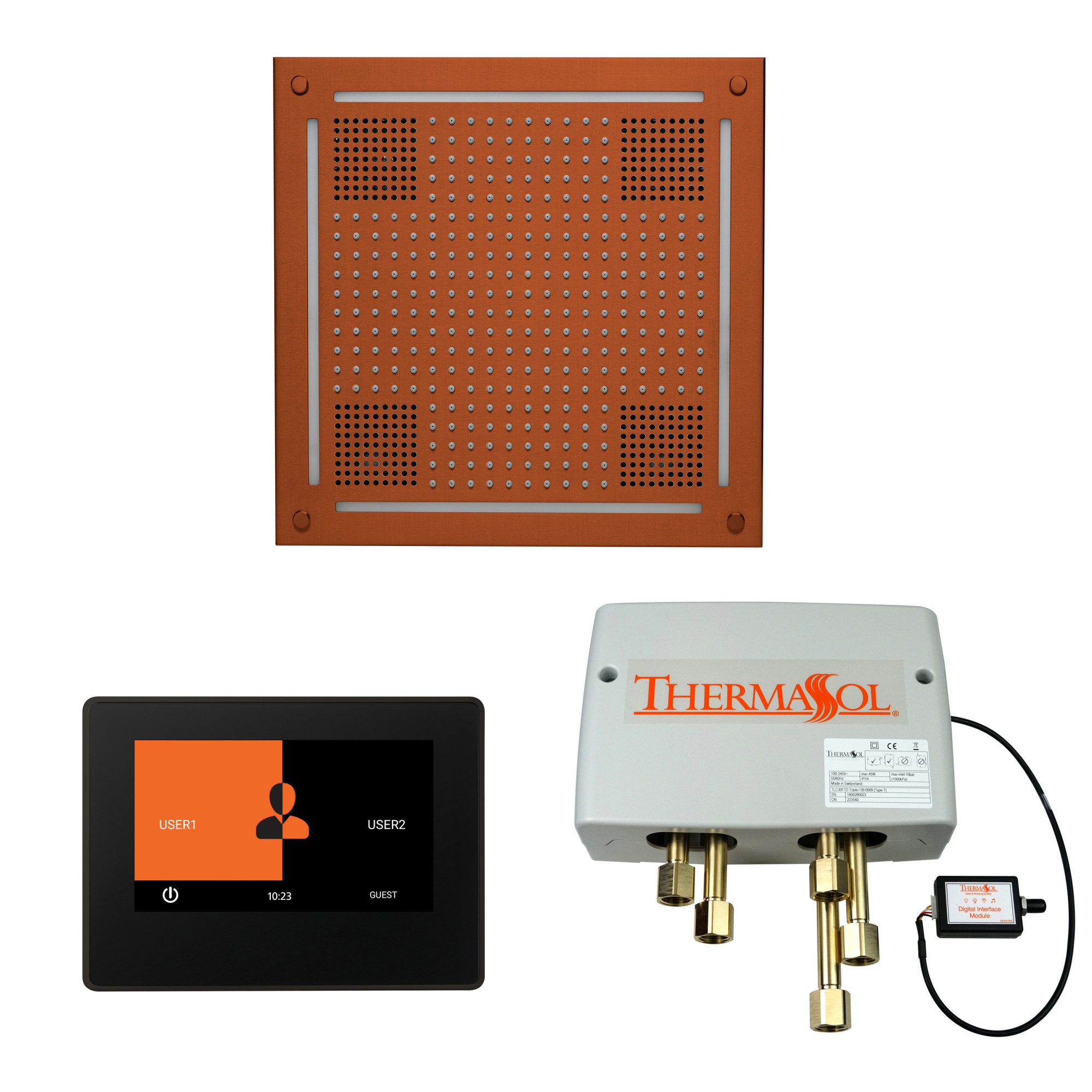 ThermaSol WHSP7S ThermaTouch Steam Shower Kit - Includes 7" Touchscreen Control Panel Square Light and Sound Shower Head and Digital Shower Valve