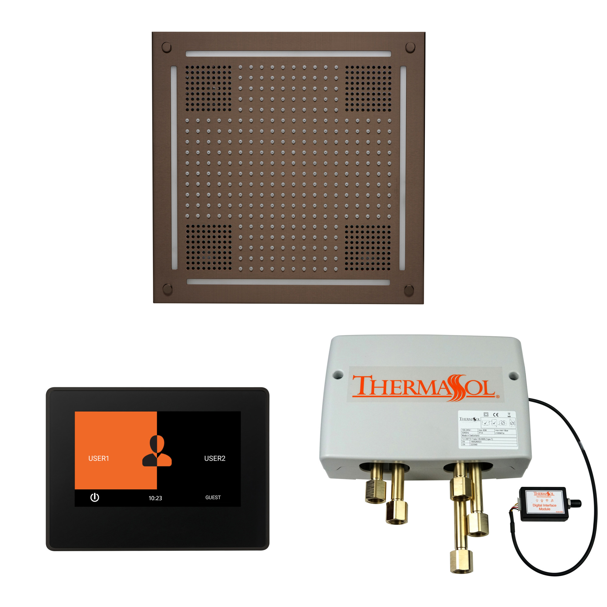 ThermaSol WHSP7S ThermaTouch Steam Shower Kit - Includes 7" Touchscreen Control Panel Square Light and Sound Shower Head and Digital Shower Valve Oil