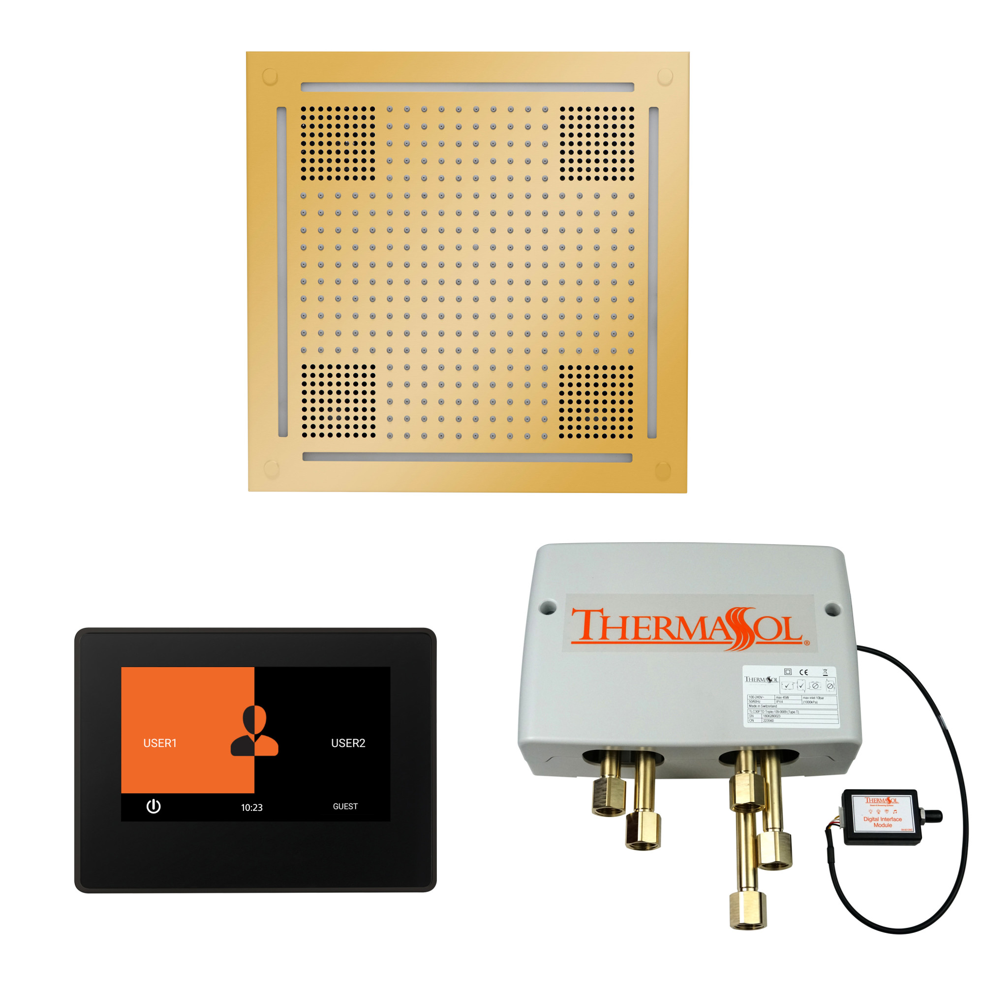 ThermaSol WHSP7S ThermaTouch Steam Shower Kit - Includes 7" Touchscreen Control Panel Square Light and Sound Shower Head and Digital Shower Valve