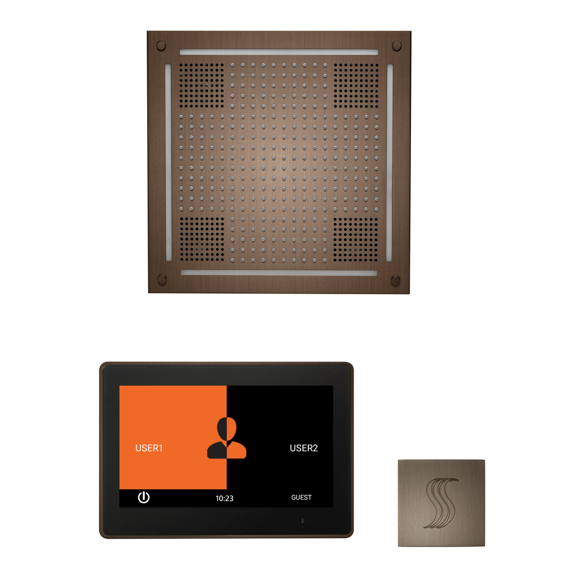 ThermaSol WHSTP10S ThermaTouch Steam Shower Kit - Includes 10" Touchscreen Control Panel Square Light and Sound Shower Head and Square Steam Head