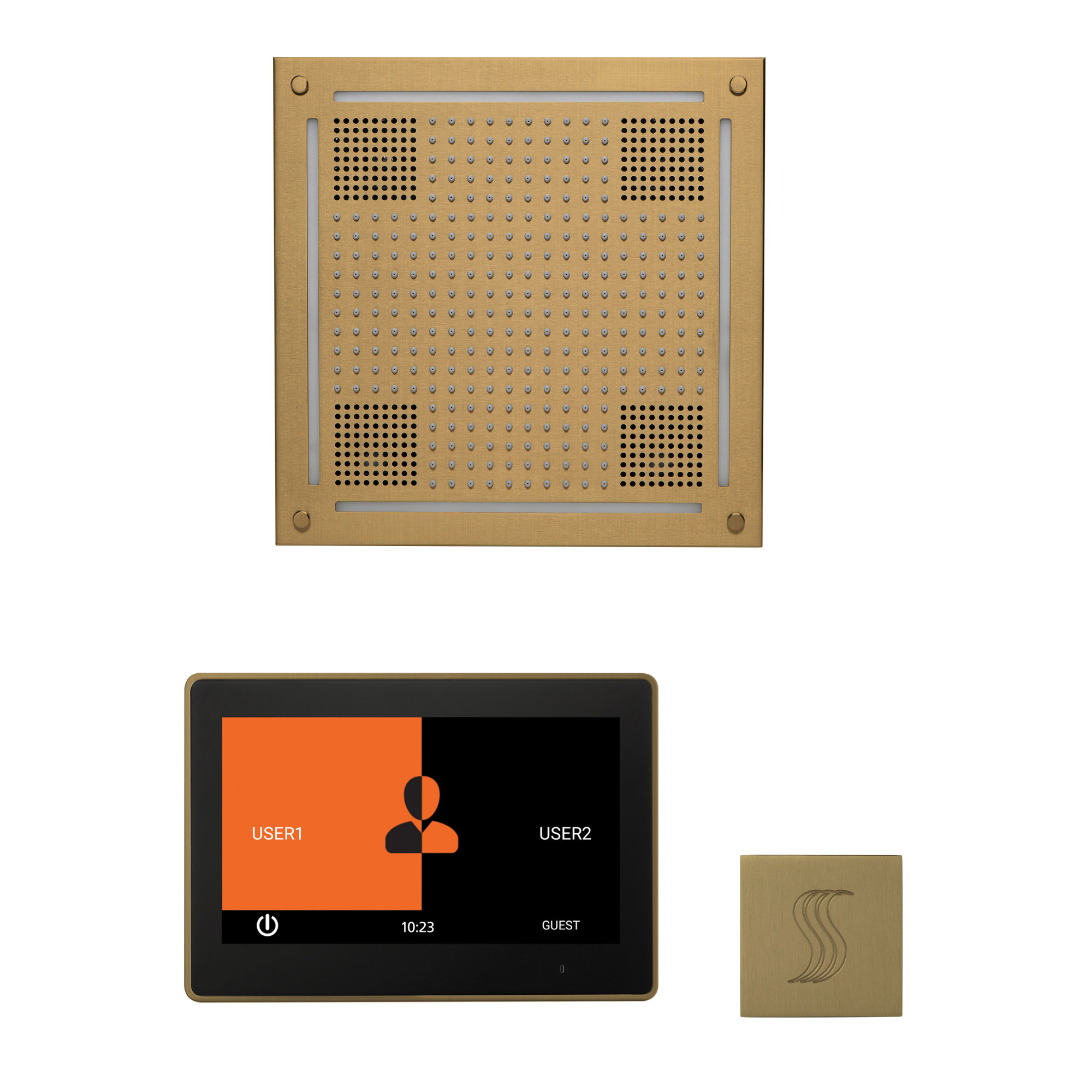 ThermaSol WHSTP10S ThermaTouch Steam Shower Kit - Includes 10" Touchscreen Control Panel Square Light and Sound Shower Head and Square Steam Head